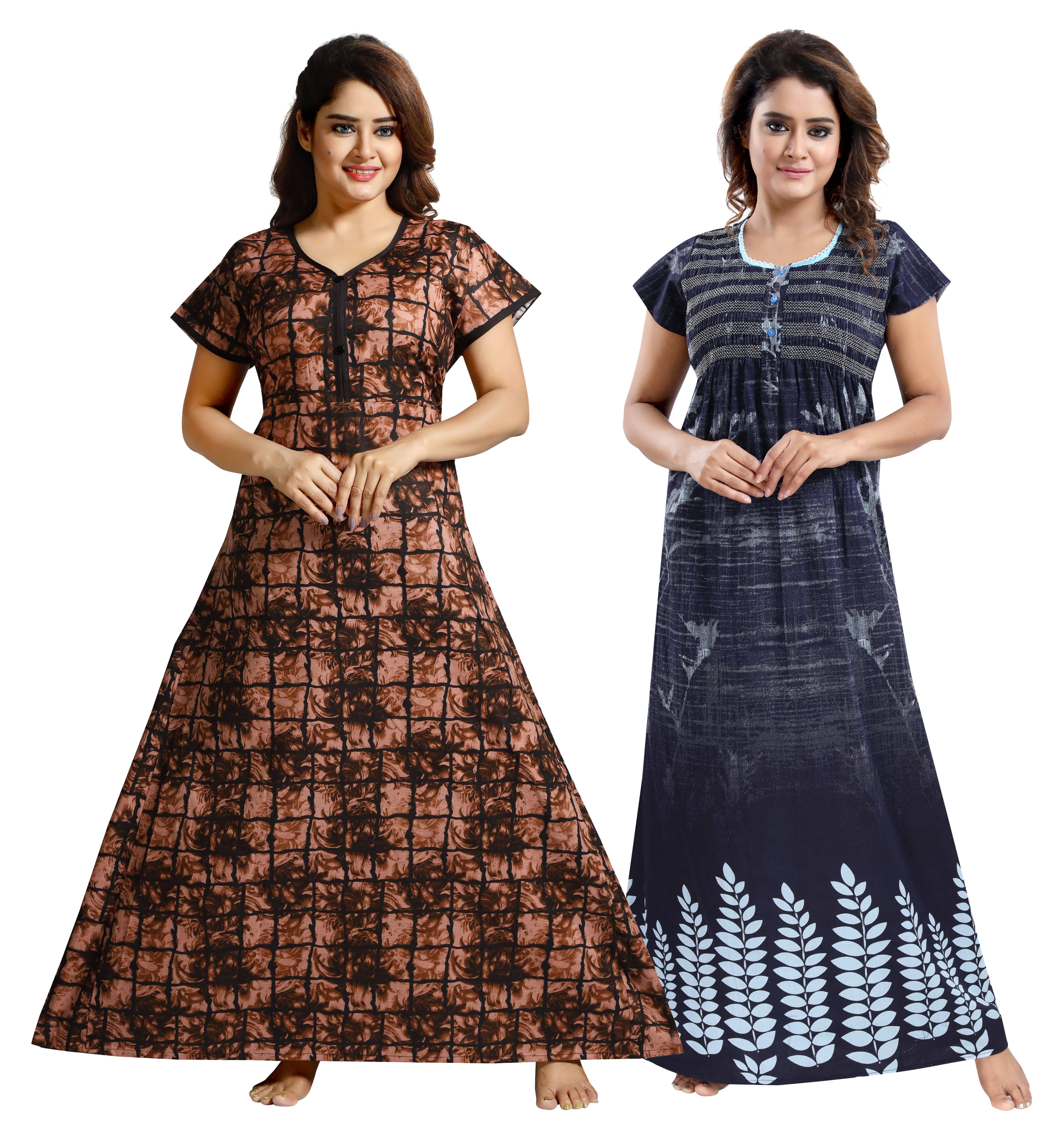 INNER BEATS Multi Color Cotton Blend Women's Nightwear Nighty & Night Gowns ( Pack of 2 ) INNER BEATS Multi Color Cotton Blend Women's Nightwear Nighty & Night Gowns ( Pack of 2 )