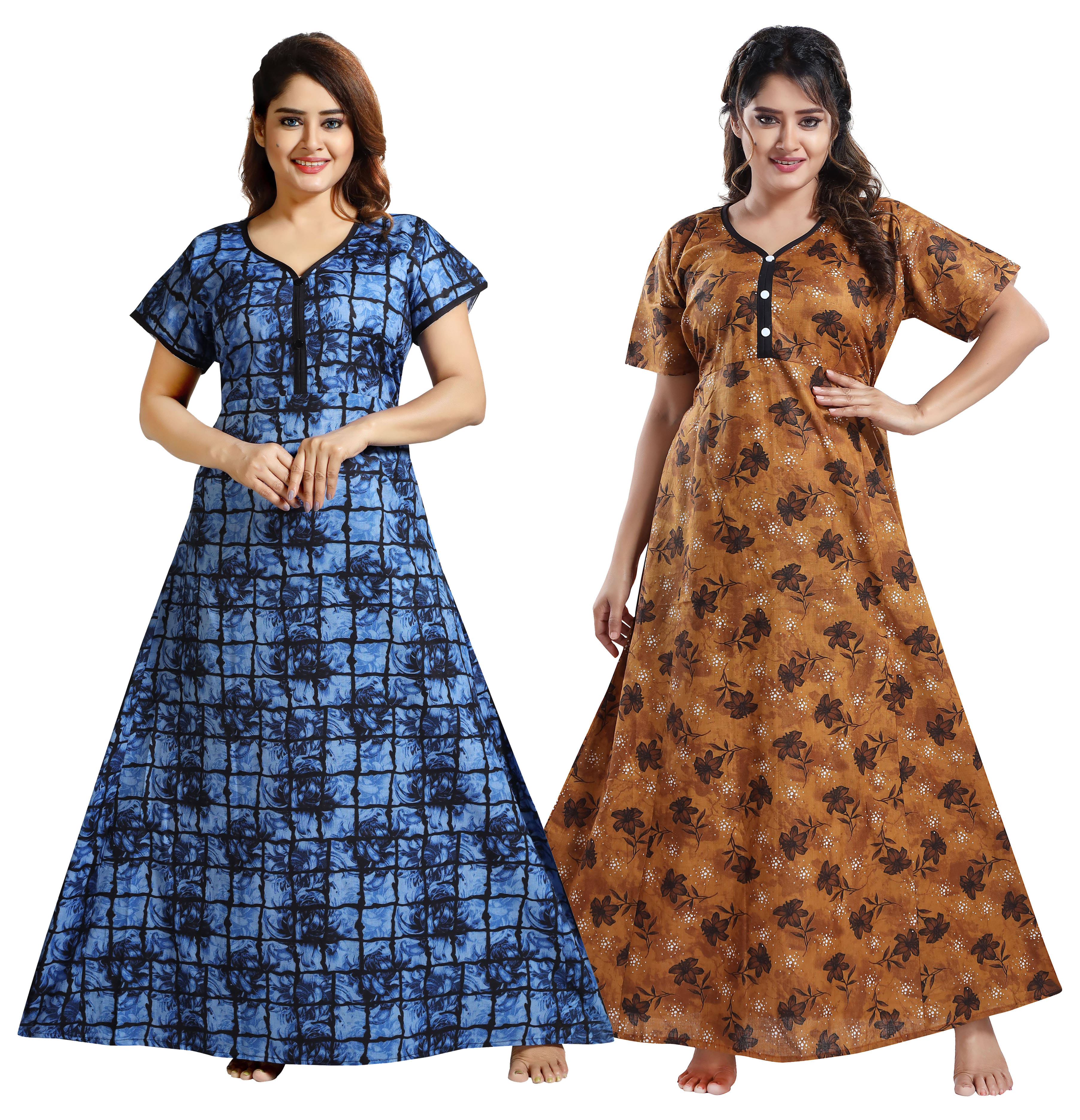     			INNER BEATS Multi Color Cotton Blend Women's Nightwear Night Dress ( Pack of 2 )