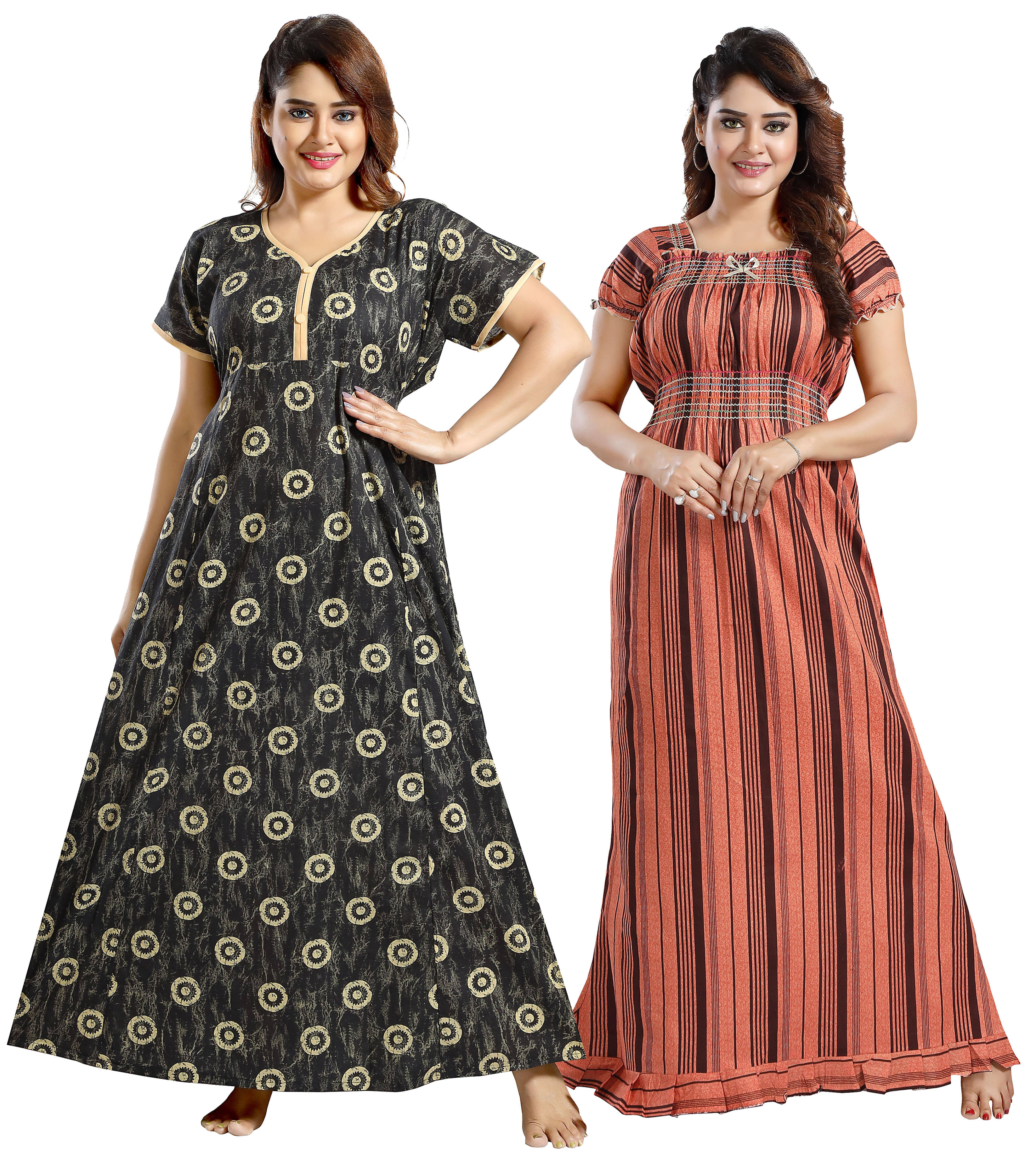     			INNER BEATS Multi Color Cotton Blend Women's Nightwear Nighty & Night Gowns ( Pack of 2 )