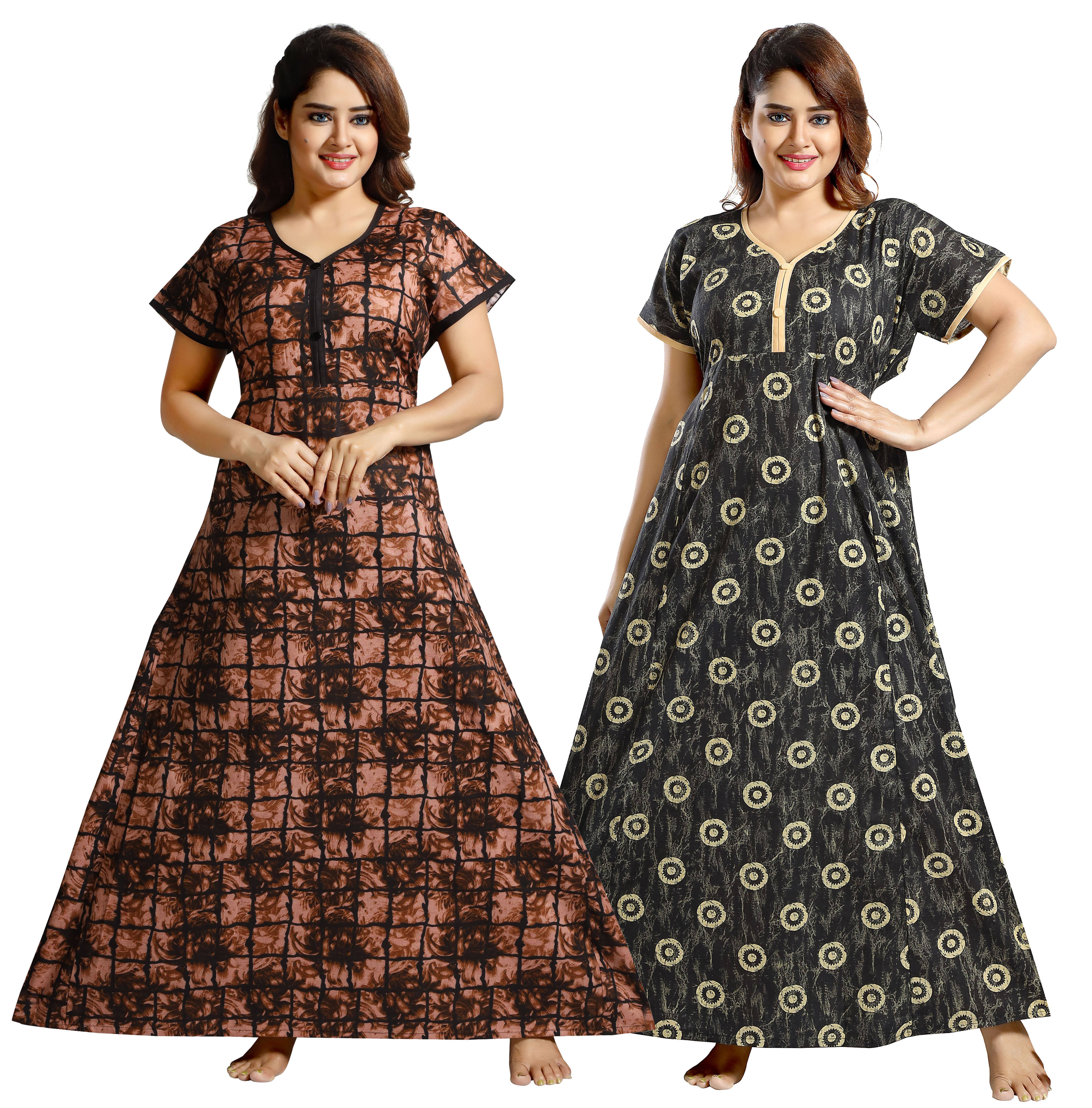     			INNER BEATS Multi Color Cotton Blend Women's Nightwear Night Dress ( Pack of 2 )