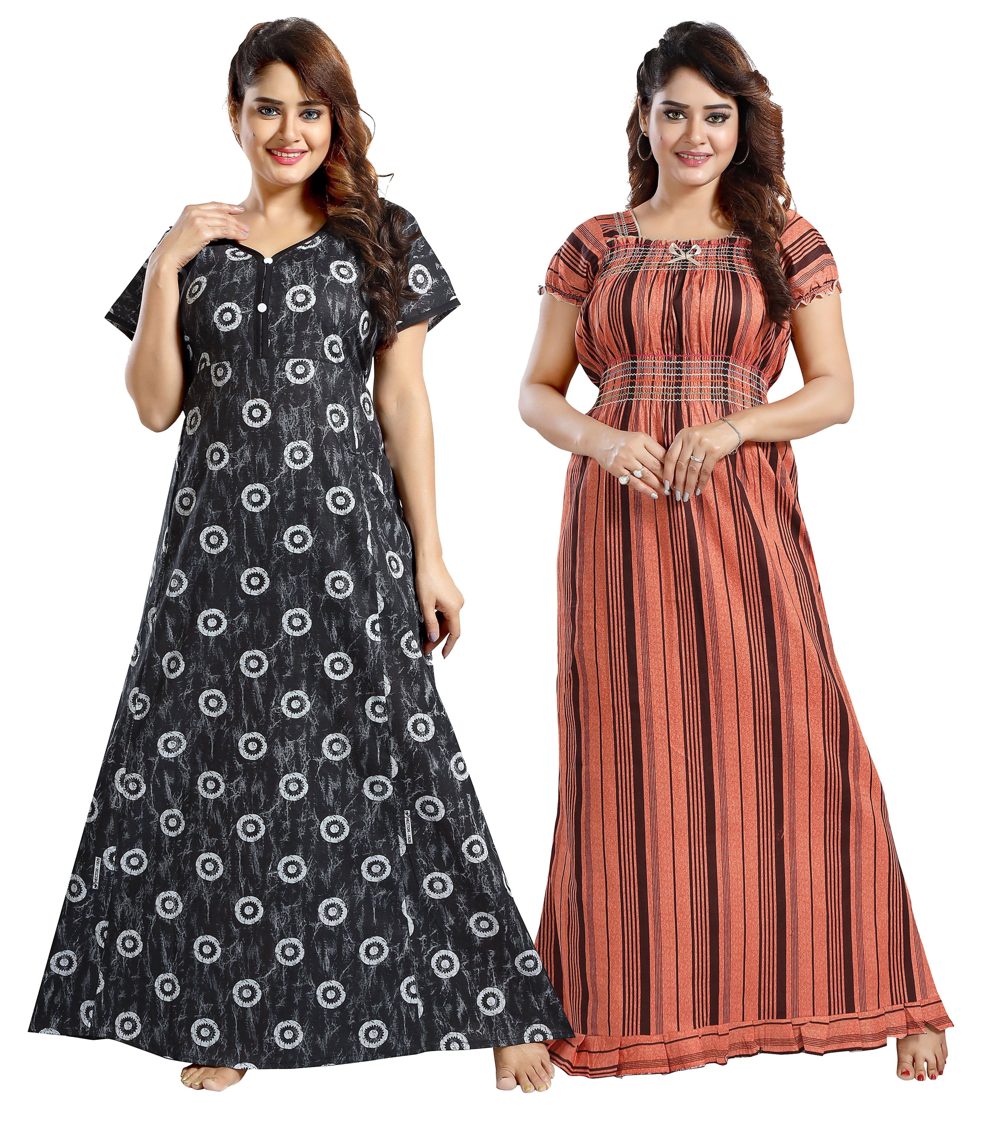     			INNER BEATS Multi Color Cotton Blend Women's Nightwear Nighty & Night Gowns ( Pack of 2 )