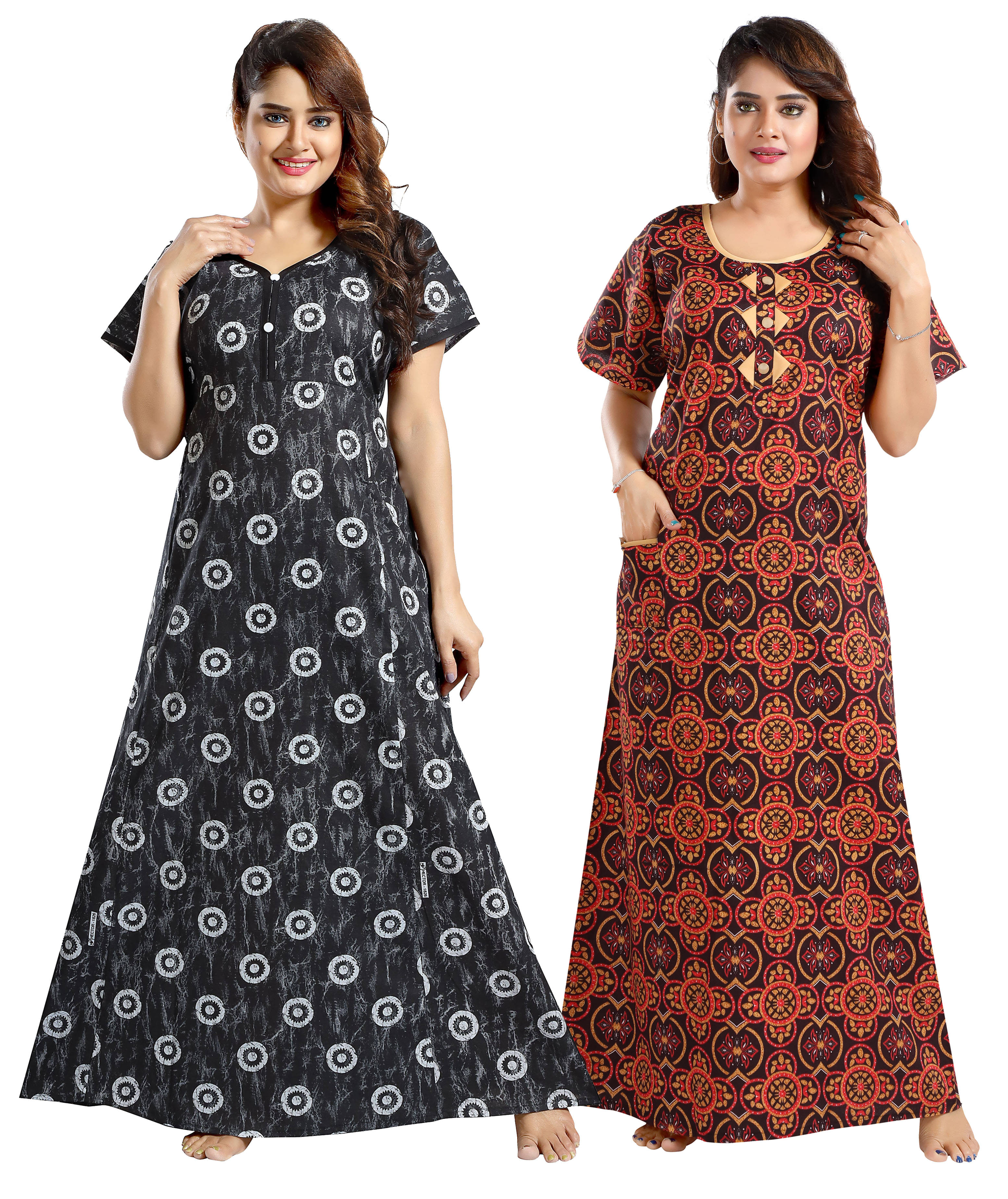     			INNER BEATS Multi Color Cotton Blend Women's Nightwear Nighty & Night Gowns ( Pack of 2 )