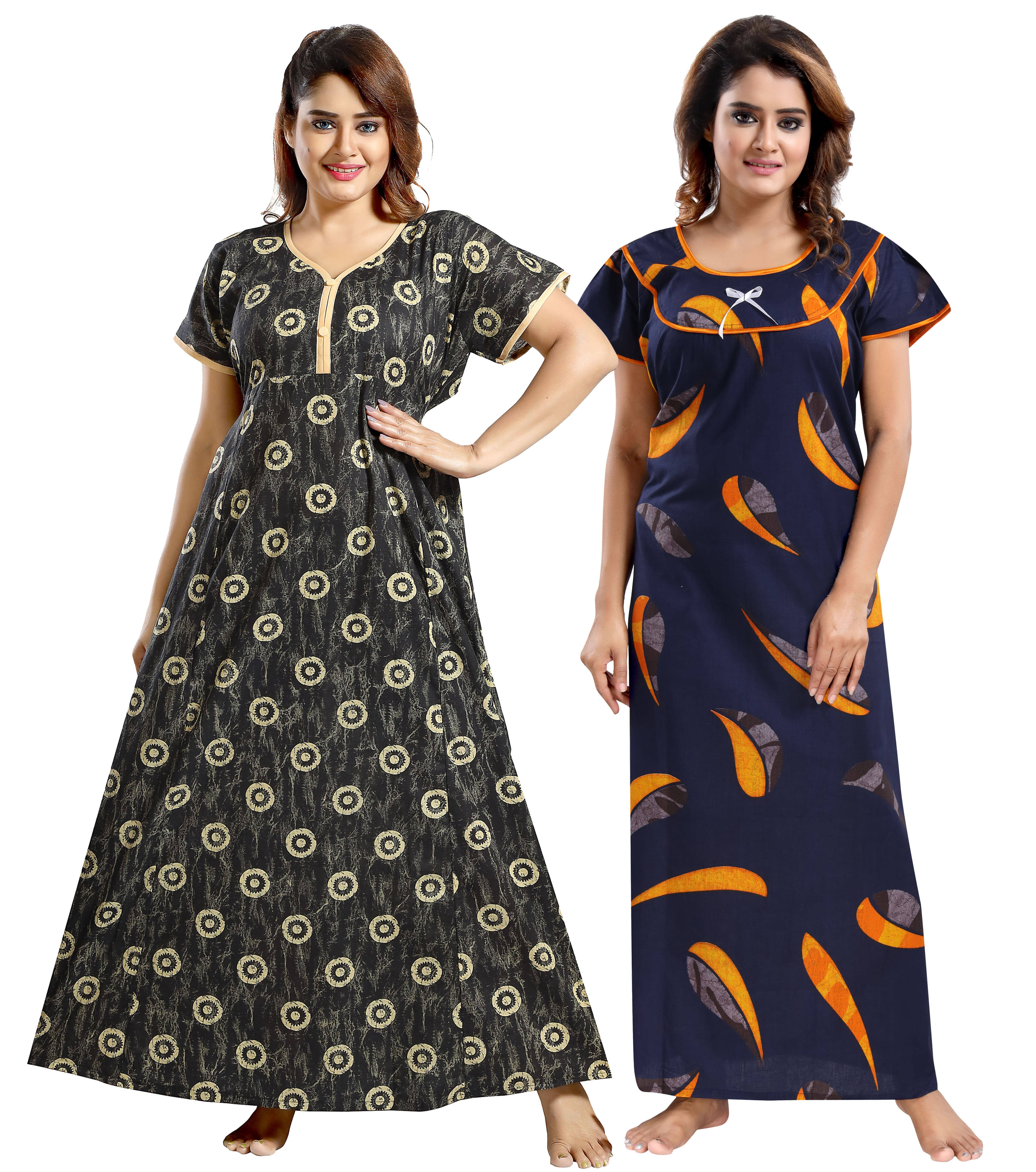 INNER BEATS Multi Color Cotton Blend Women's Nightwear Nighty & Night Gowns ( Pack of 2 ) INNER BEATS Multi Color Cotton Blend Women's Nightwear Nighty & Night Gowns ( Pack of 2 )