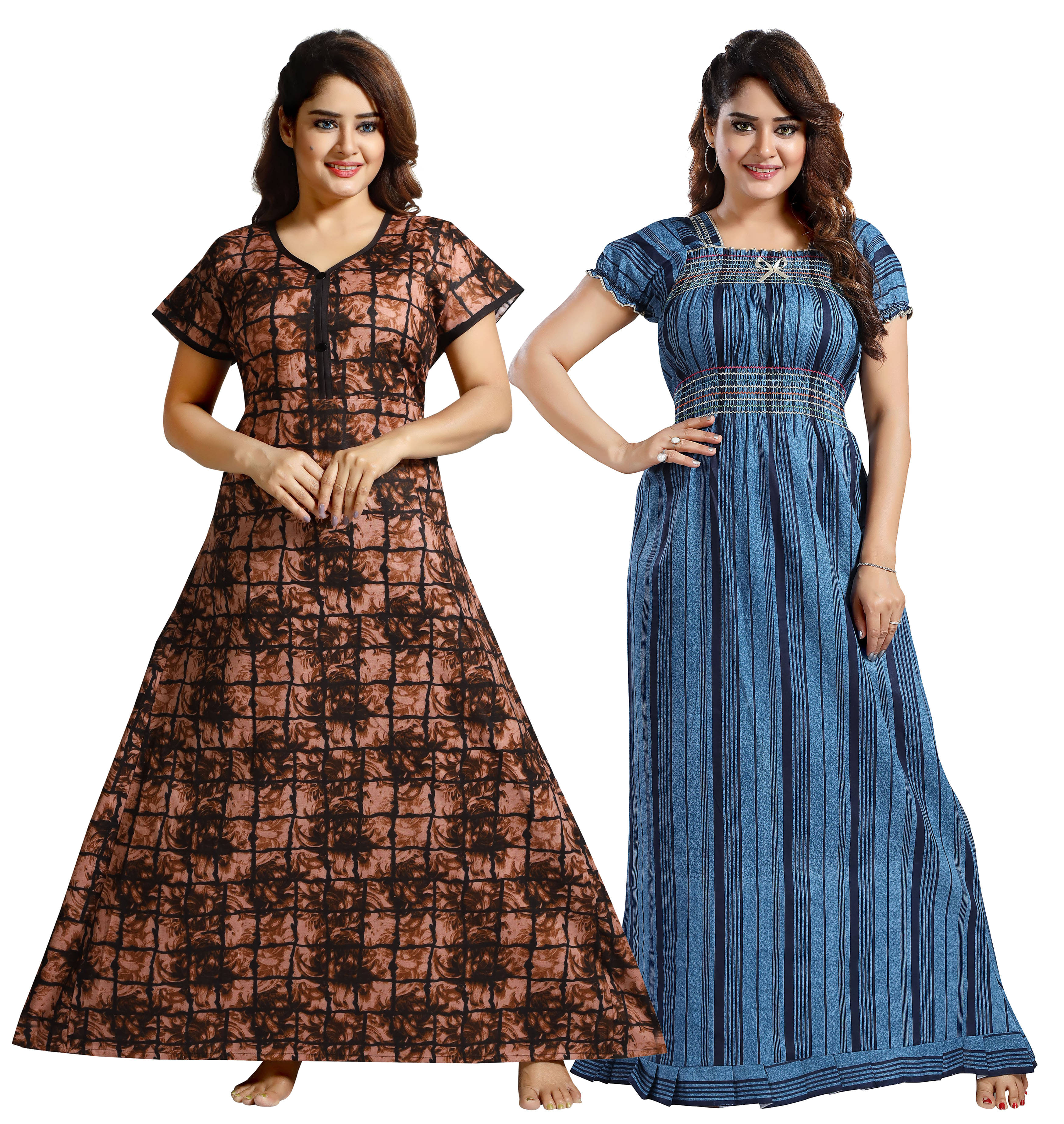     			INNER BEATS Multi Color Cotton Blend Women's Nightwear Night Dress ( Pack of 2 )