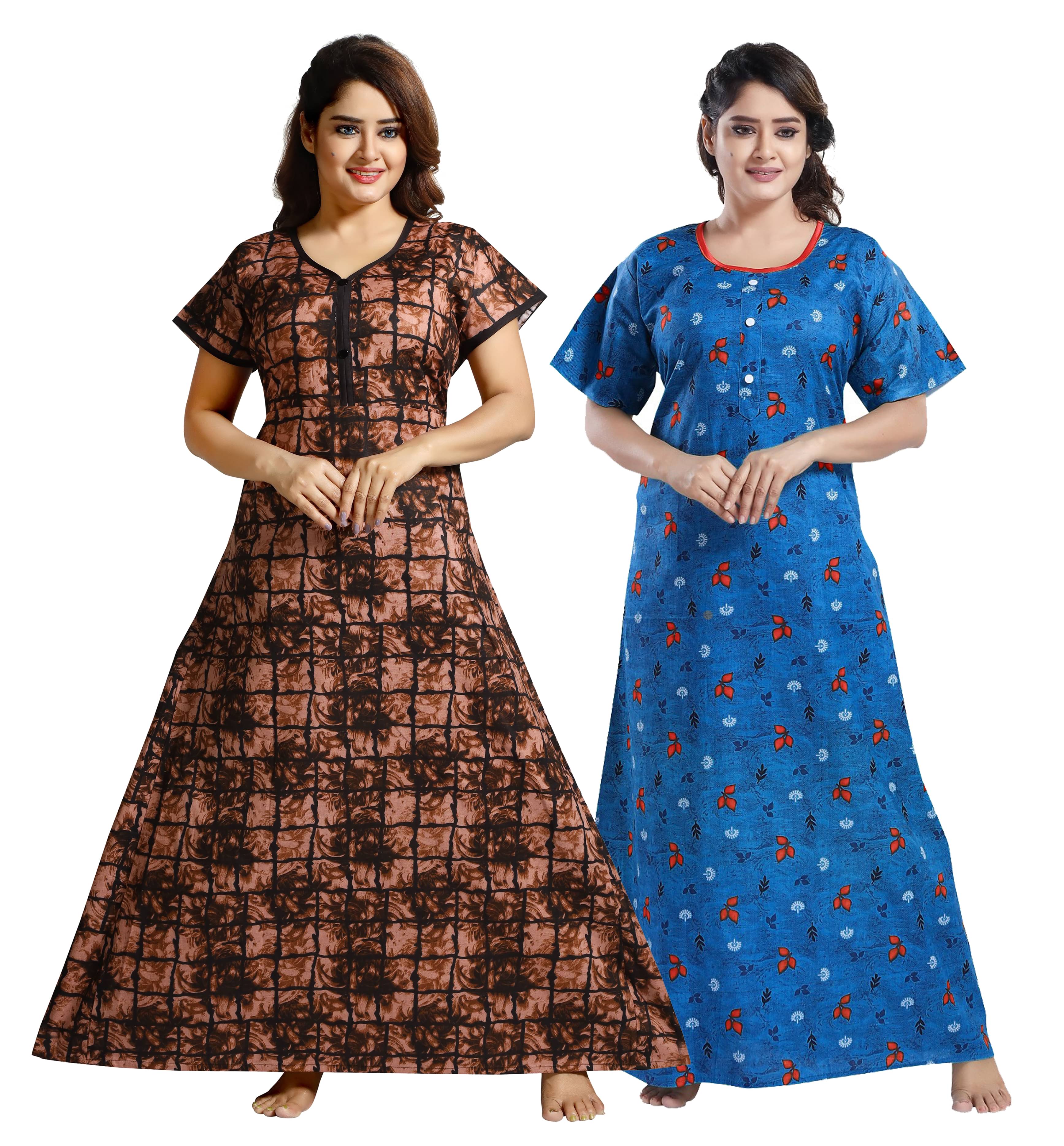 INNER BEATS Multi Color Cotton Blend Women's Nightwear Night Dress ( Pack of 2 ) INNER BEATS Multi Color Cotton Blend Women's Nightwear Night Dress ( Pack of 2 )
