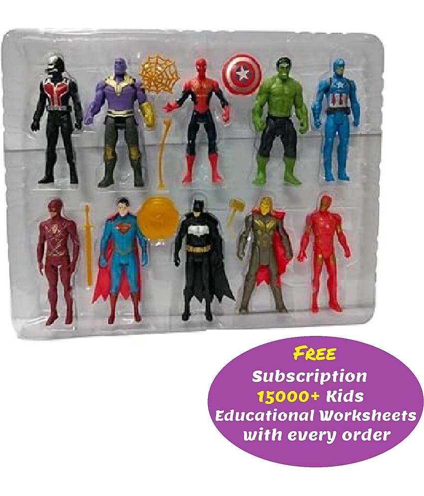 Kidsaholic Action Figure toys of 10 figures toy for kids (Free subscription of kids Educational worksheets)