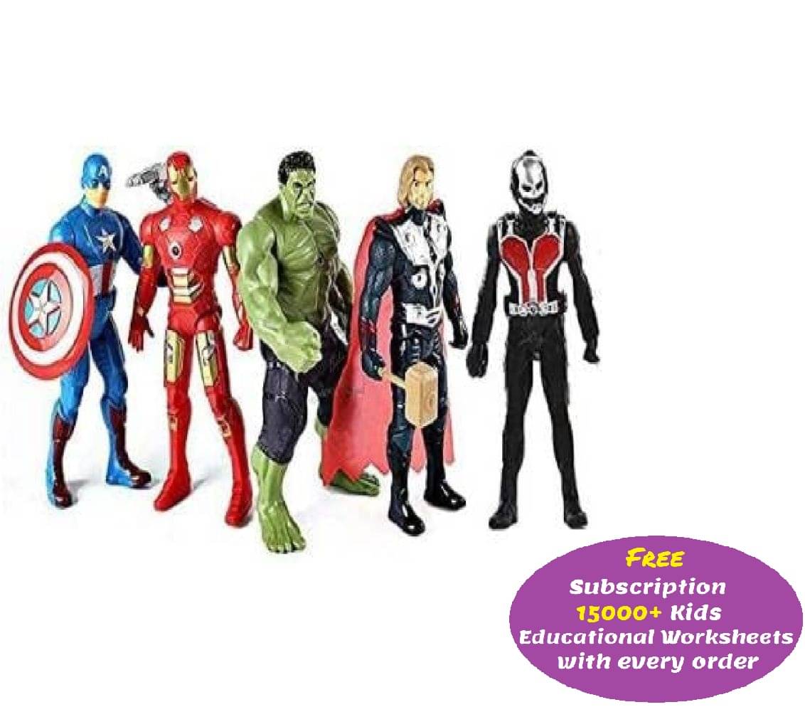 Kidsaholic Avengers Toy Set Super Hero Avengers Kids Toy Set of 5 Super Hero Action Figure for Boys Kids Children Best Gift for Birthday ( Multicolor) (Free subscription of kids Educational worksheets)     			Kidsaholic Avengers Toy Set Super Hero Avengers Kids Toy Set of 5 Super Hero Action Figure for Boys Kids Children Best Gift for Birthday ( Multicolor) (Free subscription of kids Educational worksheets)