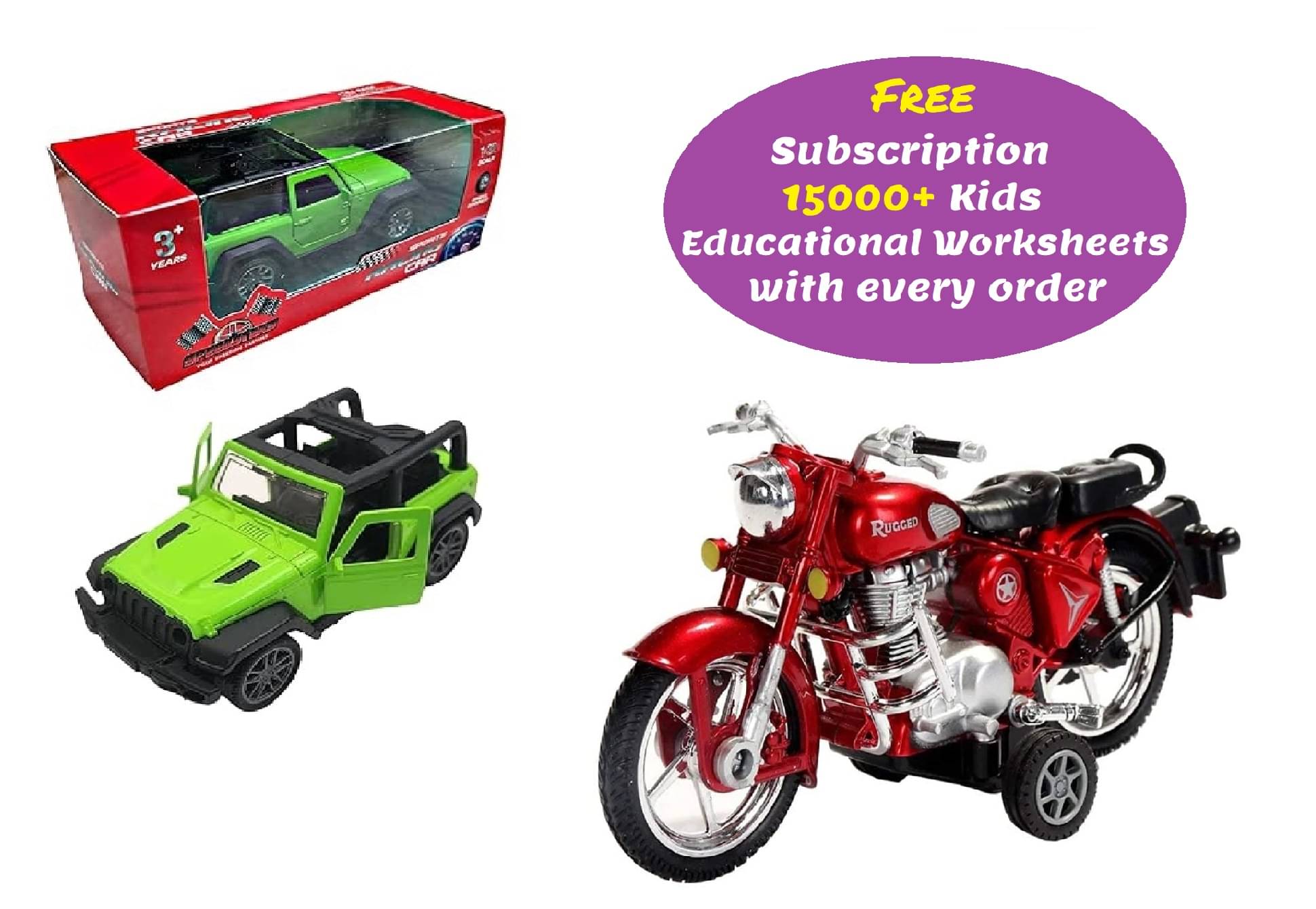     			Kidsaholic Combo of Small Metal Thar & Rugged Bullet Bike (Free Subscription of Kids Educational worksheets)