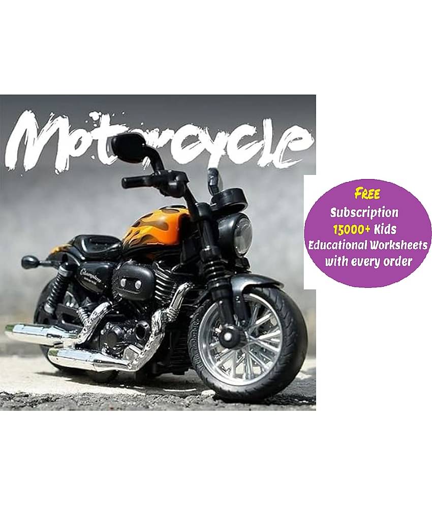 Kidsaholic Super Bike Motor Cycle Harley Model Replica Tiny Figure Miniature High Details with Rubber handle & Tires HD Collection Souvenir Diecast Body 1:14 Scale Bike(Free subscription of kids Educational worksheets)