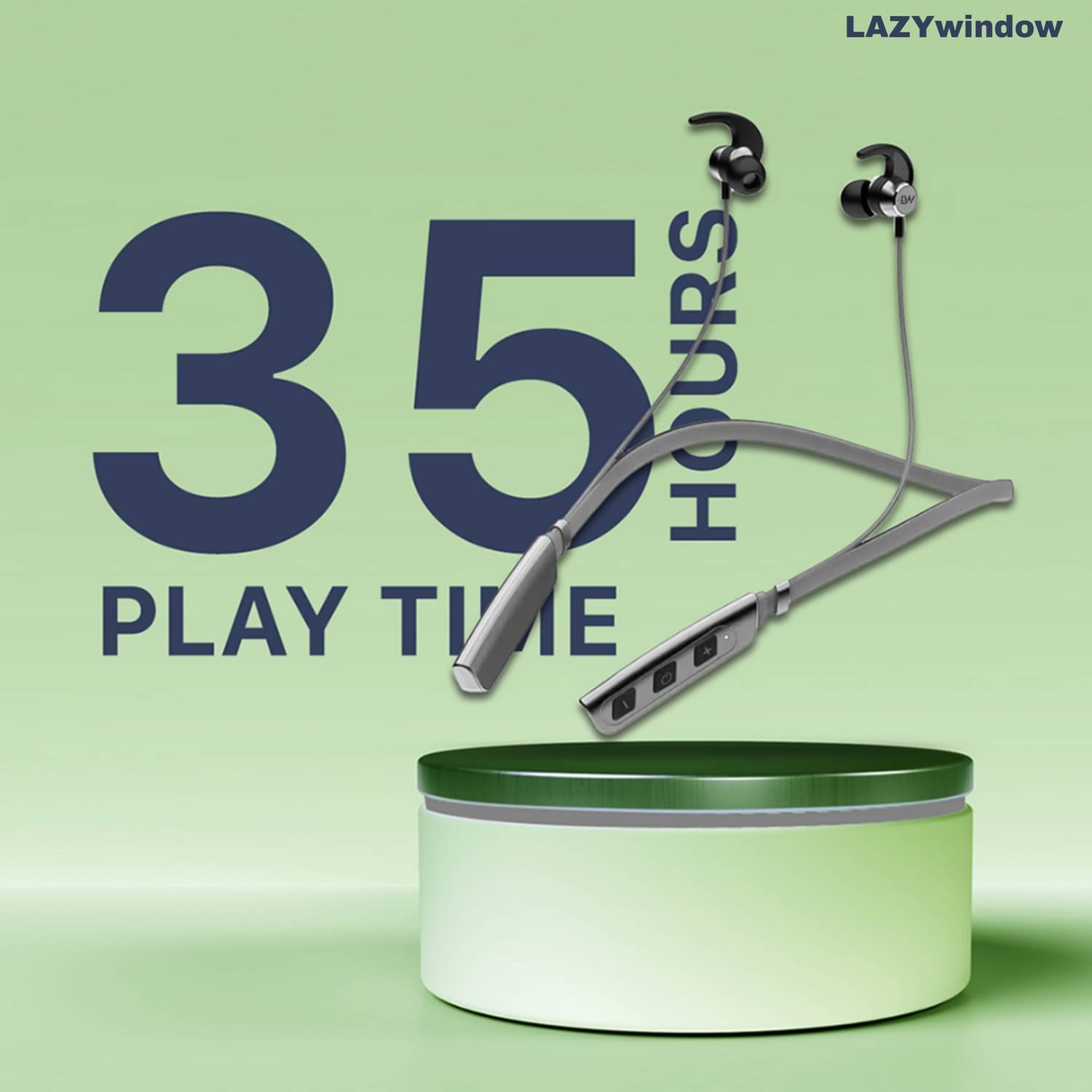     			LAZYWINDOW In-the-ear Bluetooth Headset with Upto 30h Talktime Water Resistant - Grey