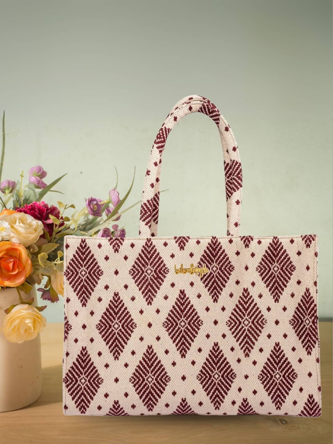     			LIKE STYLE Shoulder Bag Jute Set of 1 ( Burgundy )