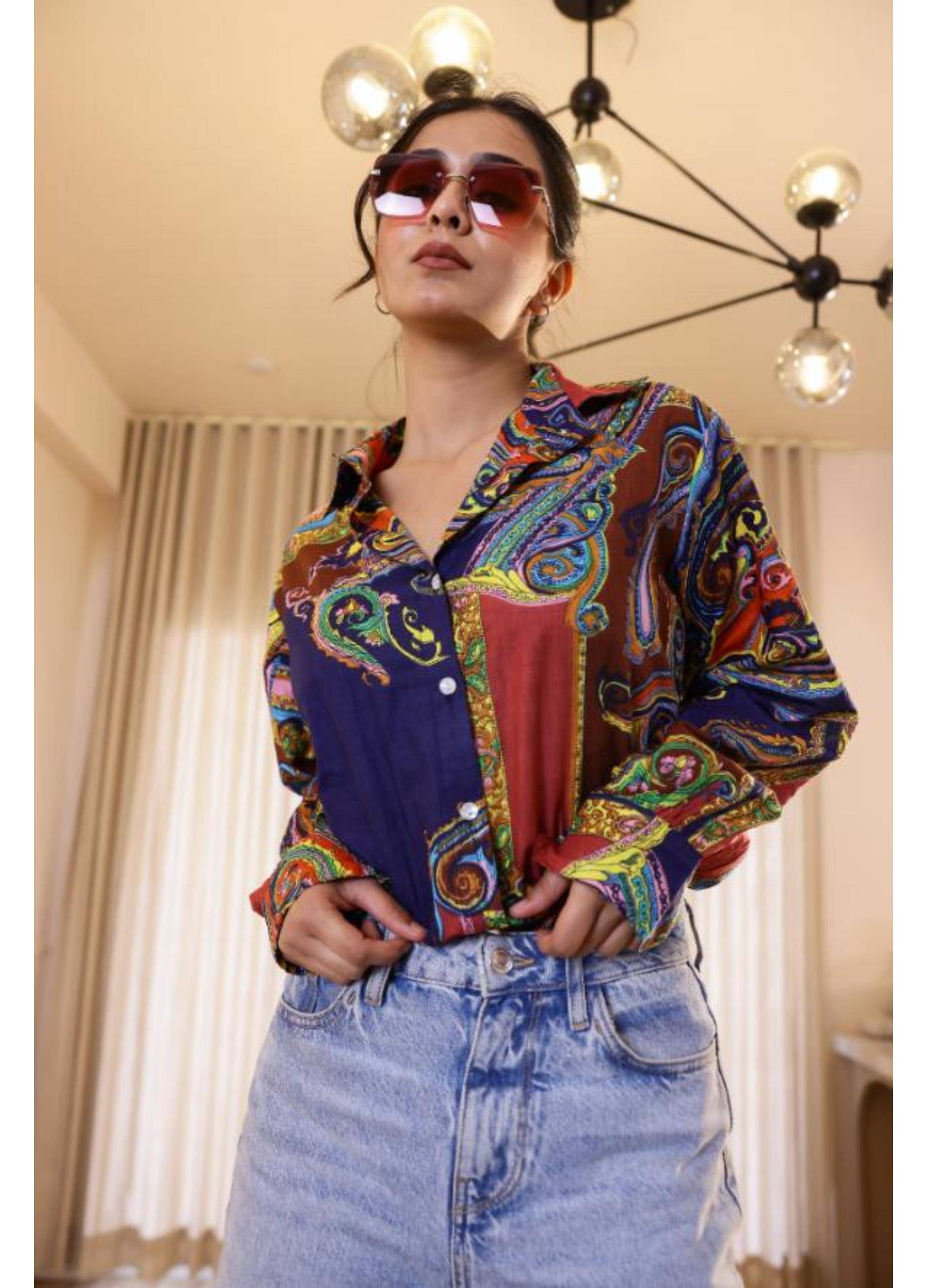     			Label Flavia Women Printed Cotton Shirt ( Multicolor )