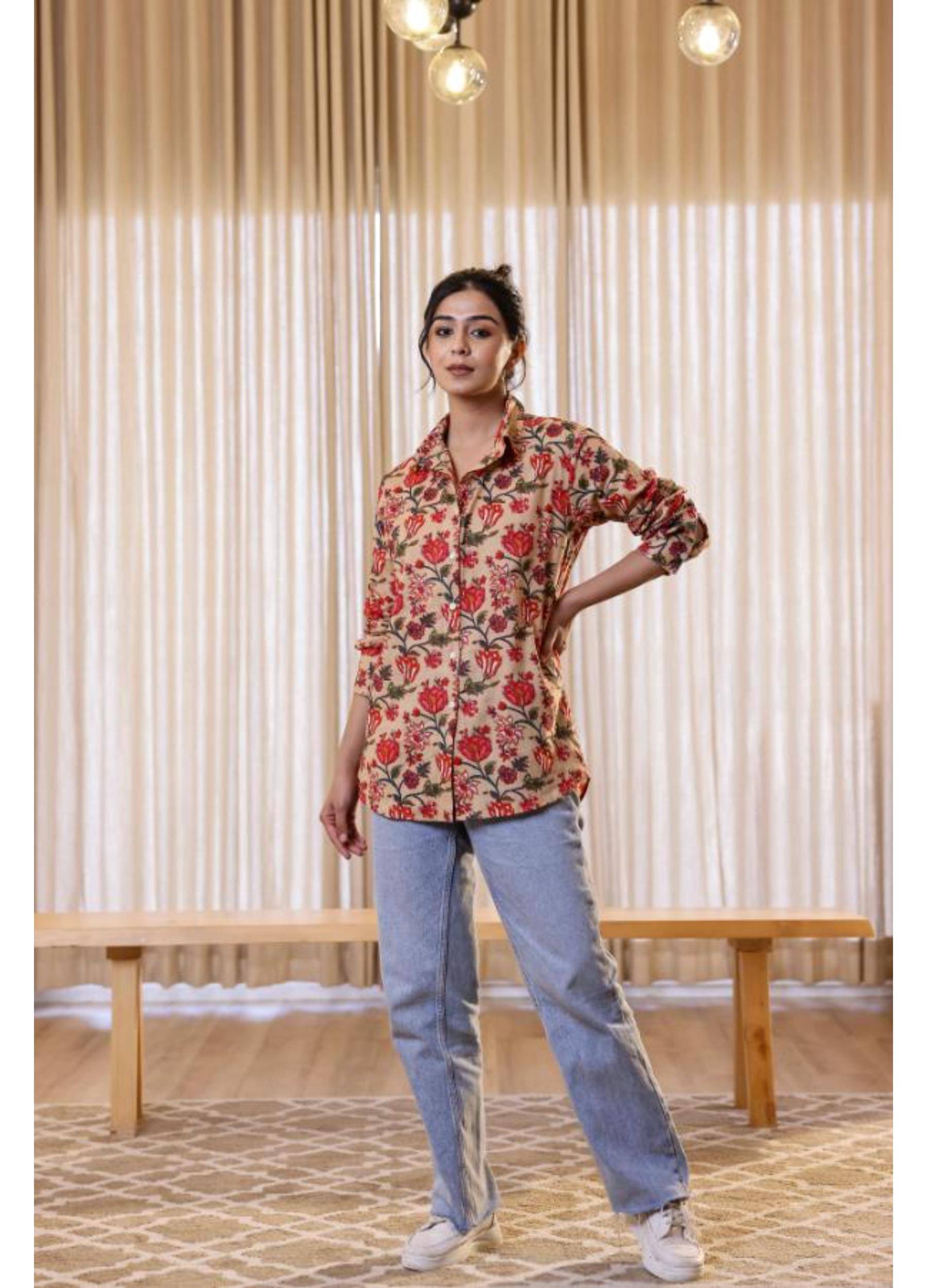     			Label Flavia Women Printed Cotton Shirt ( Off White )