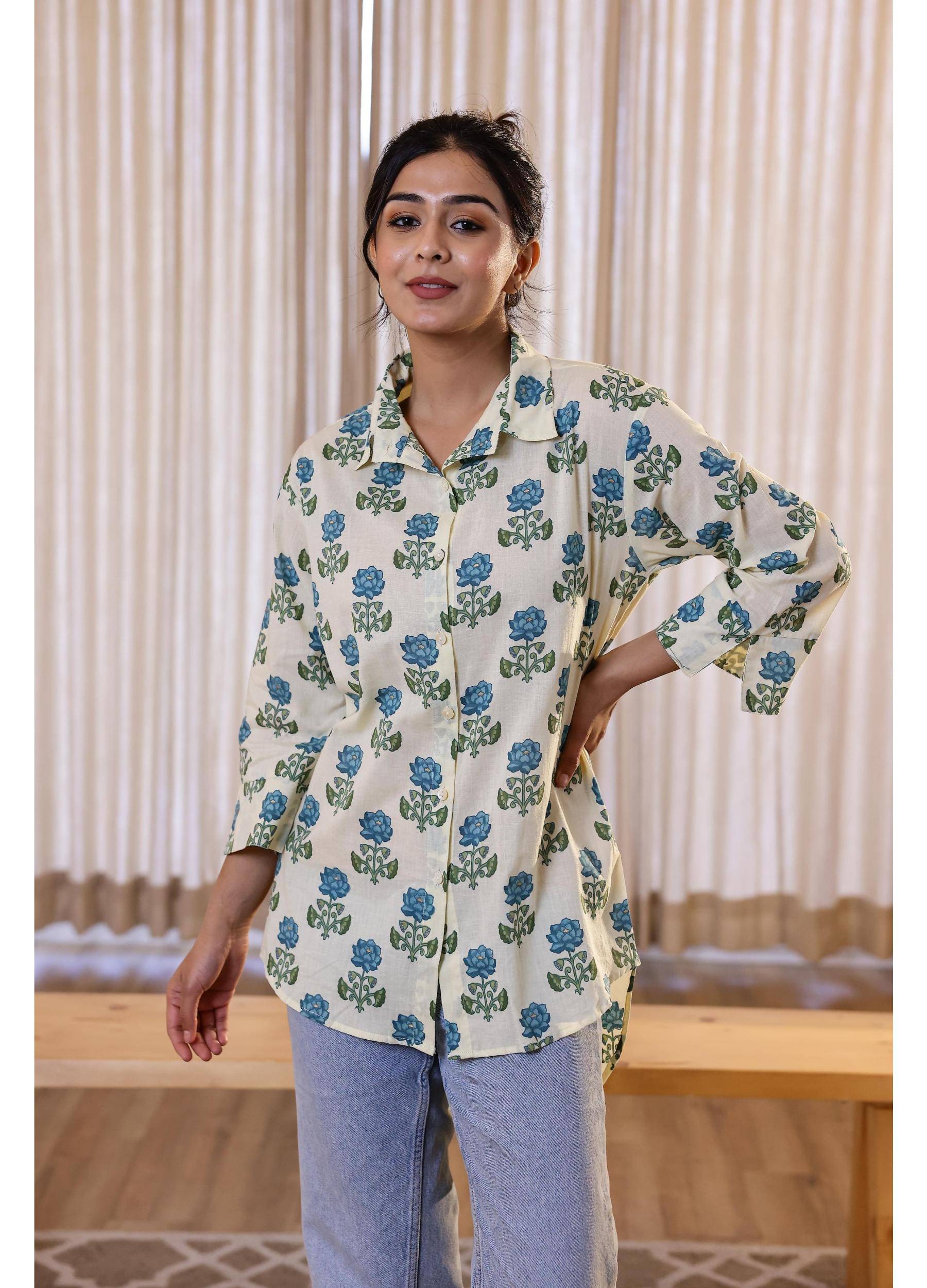 Label Flavia Women Printed Cotton Shirt ( Off White )     			Label Flavia Women Printed Cotton Shirt ( Off White )