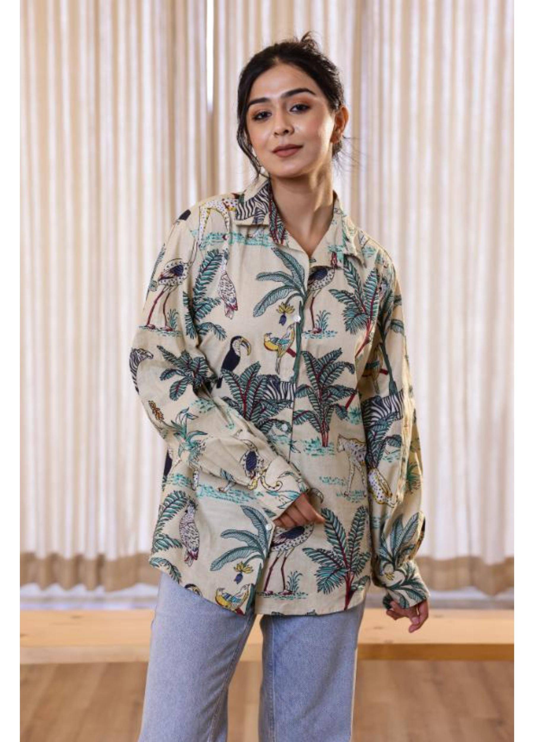 Label Flavia Women Printed Cotton Shirt ( Off White )     			Label Flavia Women Printed Cotton Shirt ( Off White )