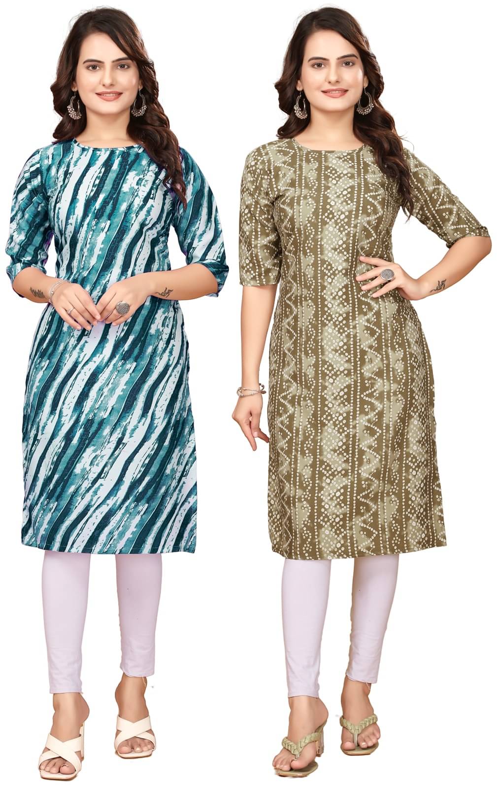 PEAFOWL INCORPORATION Crepe Printed Straight Women's Kurti - Multicolor,Navy Blue ( Pack of 2 ) PEAFOWL INCORPORATION Crepe Printed Straight Women's Kurti - Multicolor,Navy Blue ( Pack of 2 )