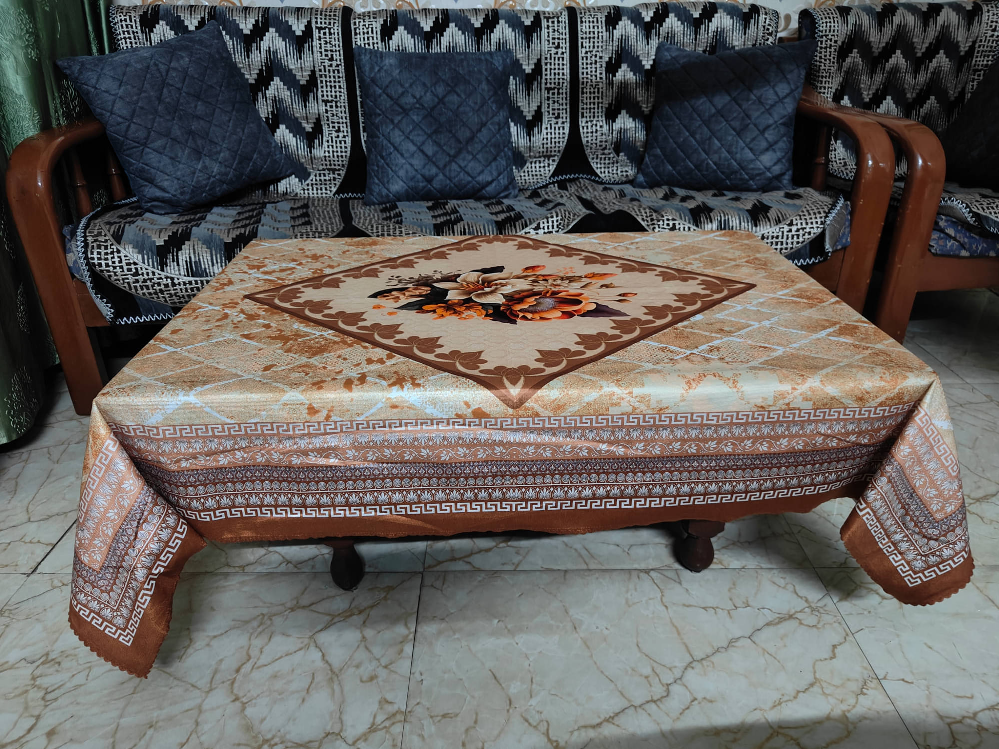 ROYAL - NEST Printed Cotton 2 Seater Rectangle Table Cover ( 147 x 96 ) cm Pack of 1 Brown ROYAL - NEST Printed Cotton 2 Seater Rectangle Table Cover ( 147 x 96 ) cm Pack of 1 Brown