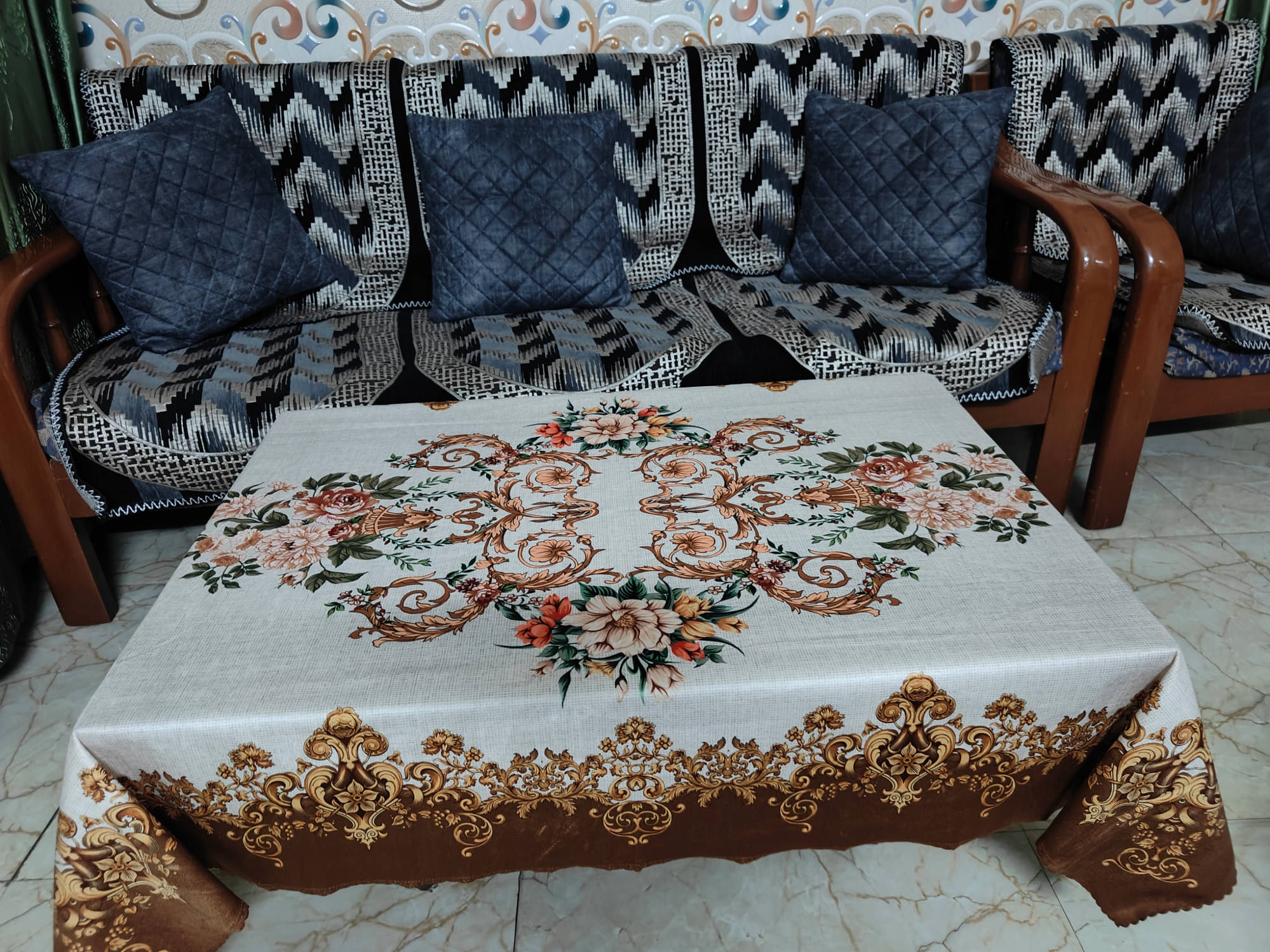     			ROYAL - NEST Printed Cotton 2 Seater Rectangle Table Cover ( 147 x 96 ) cm Pack of 1 Beige