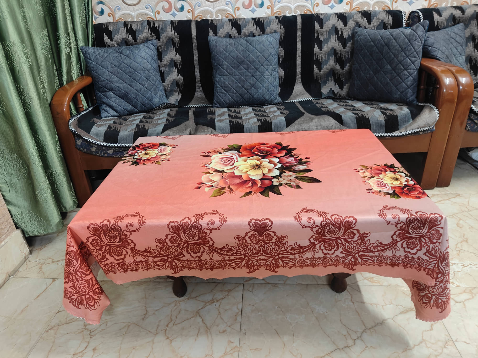 ROYAL - NEST Printed Cotton 2 Seater Rectangle Table Cover ( 147 x 96 ) cm Pack of 1 Red