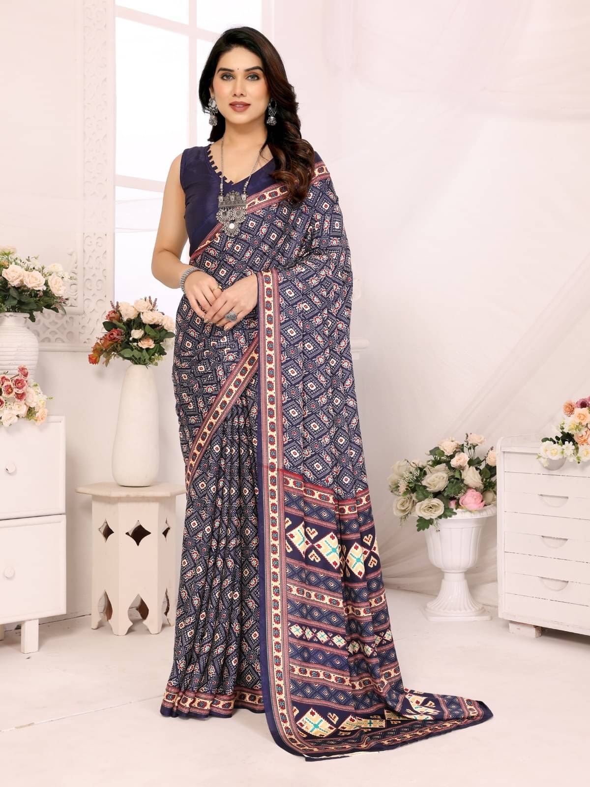     			BLEESBURY Crepe Printed Saree With Unstitched Blouse Piece ( Blue )