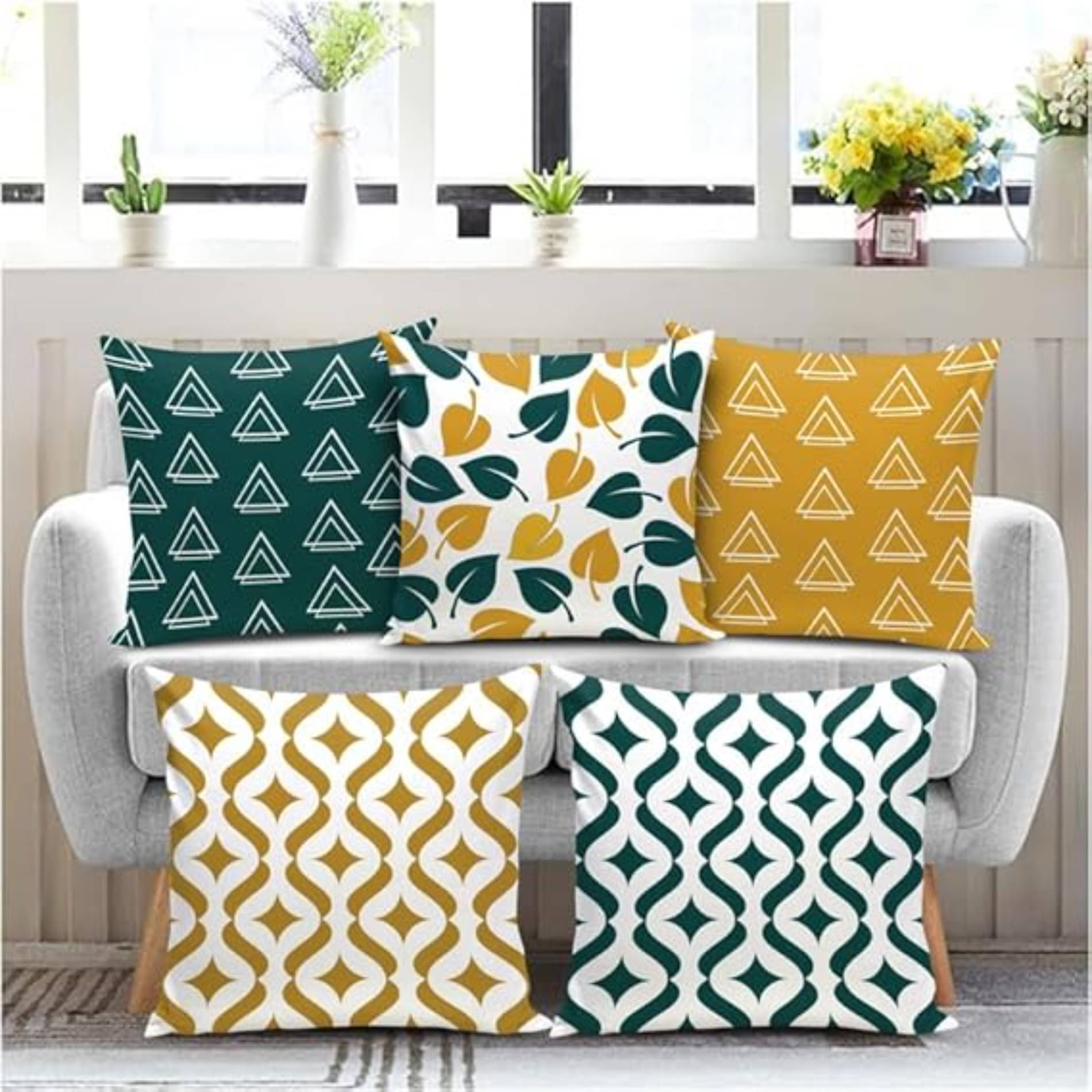 SUNTAP Set of 5 Polyester Floral Printed Square Cushion Cover (40X40)cm - Multicolor SUNTAP Set of 5 Polyester Floral Printed Square Cushion Cover (40X40)cm - Multicolor