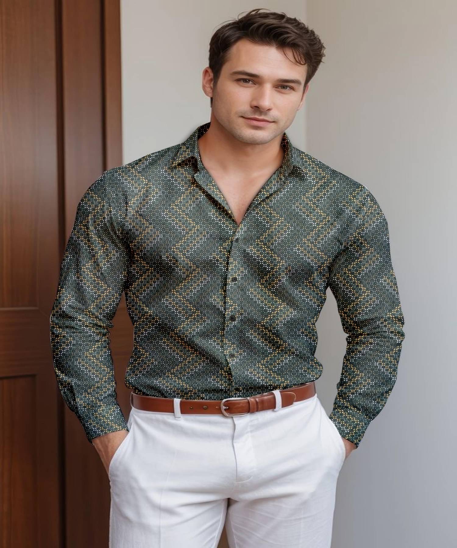     			Saadhvi Polyester Regular Fit Printed Full Sleeves Men's Casual Shirt - Grey ( Pack of 1 )