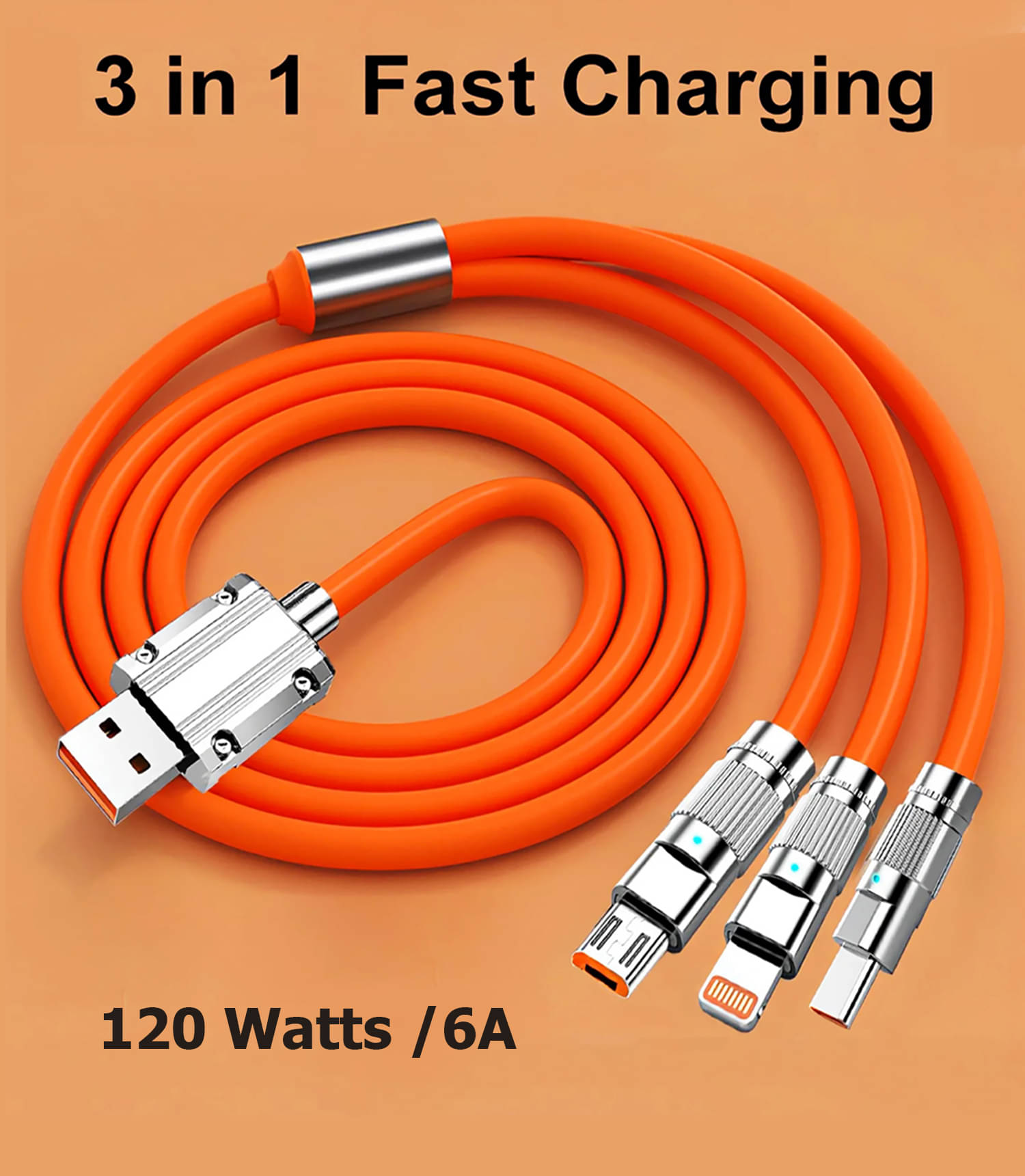     			Vertical9 1m Data Cables 3 in1 6A Fast Charging Cable - Orange