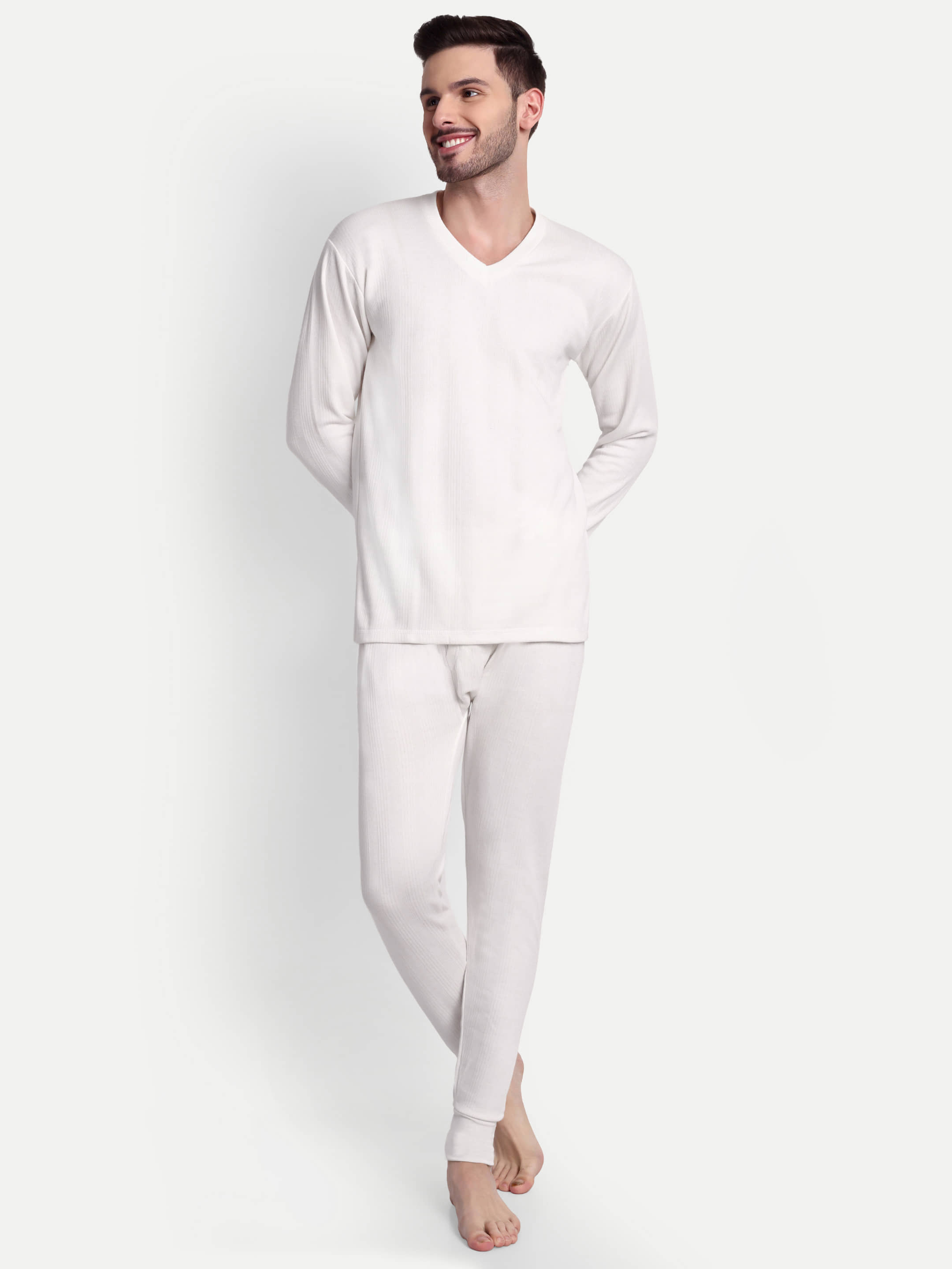 Zeffit Pack of 1 Cotton Blend Thermal Sets For Men's ( Off White )