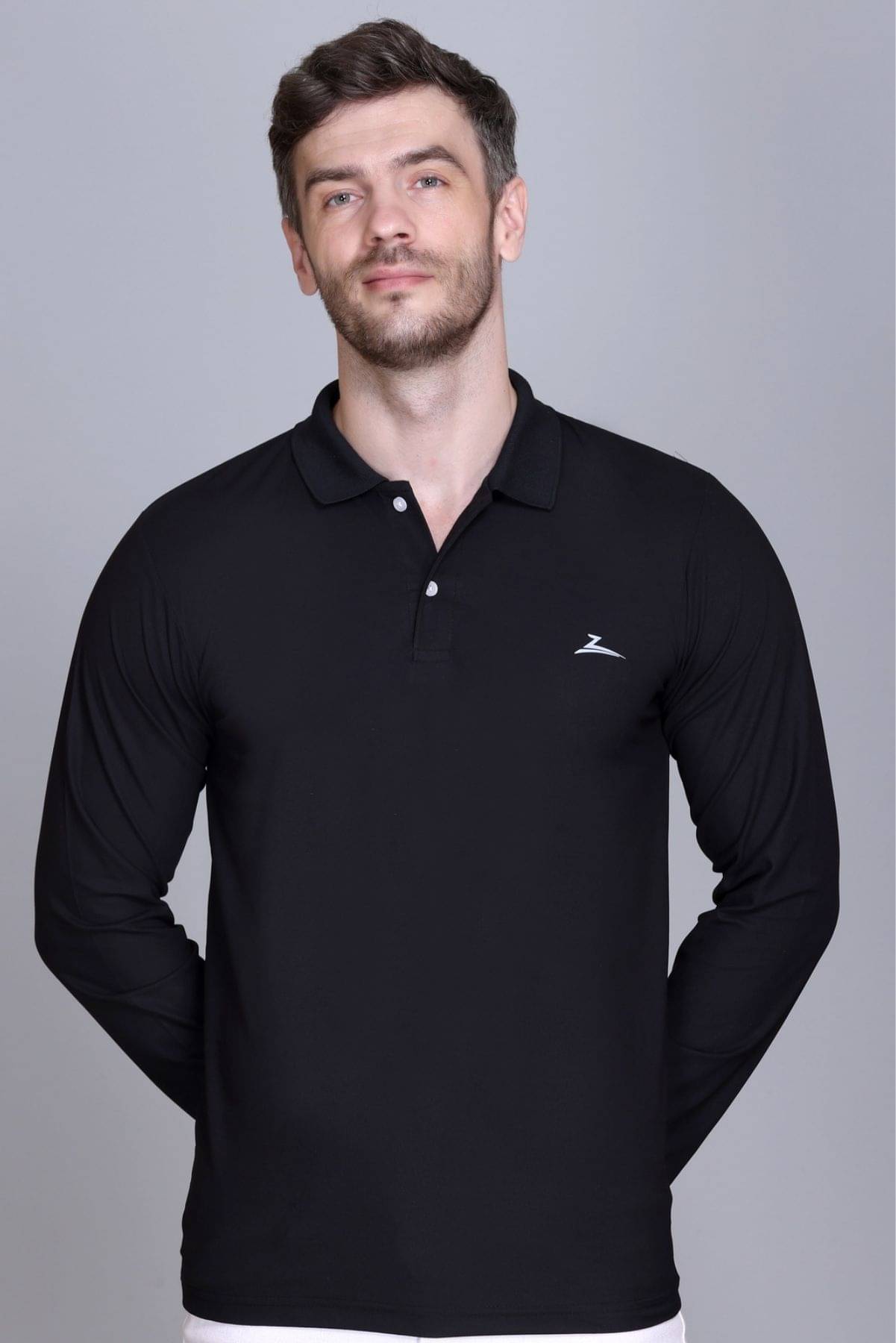 Zeffit Pack of 1 Polyester Regular Fit Solid Full Sleeves Men's Polo T Shirt ( Black ) Zeffit Pack of 1 Polyester Regular Fit Solid Full Sleeves Men's Polo T Shirt ( Black )