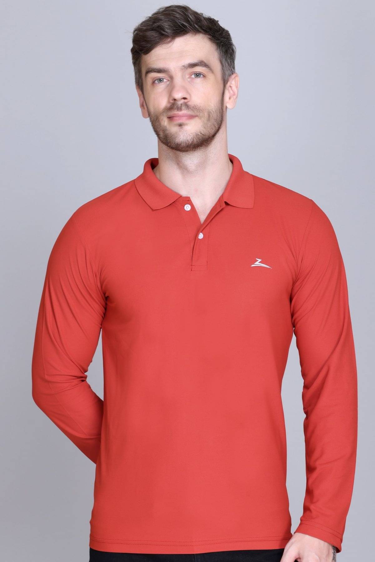    			Zeffit Pack of 1 Polyester Regular Fit Solid Full Sleeves Men's Polo T Shirt ( Rust )