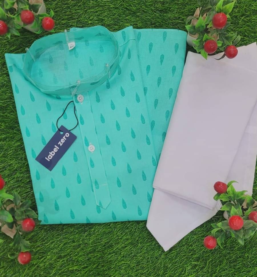     			beekay Boys Cotton Blend Sea Green Kurta Pant Set ( Pack of 1 )