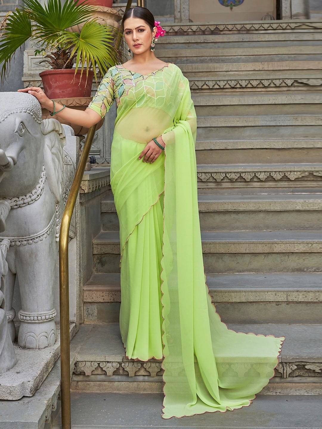 mahalaxmi fab Georgette Dyed Saree With Unstitched Blouse Piece ( Light Green ) mahalaxmi fab Georgette Dyed Saree With Unstitched Blouse Piece ( Light Green )