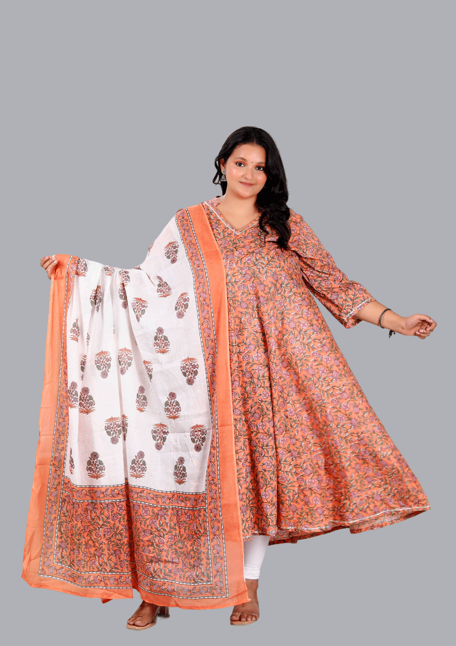 miravan Cotton Printed Anarkali Women's Kurti - Orange ( Pack of 1 ) miravan Cotton Printed Anarkali Women's Kurti - Orange ( Pack of 1 )