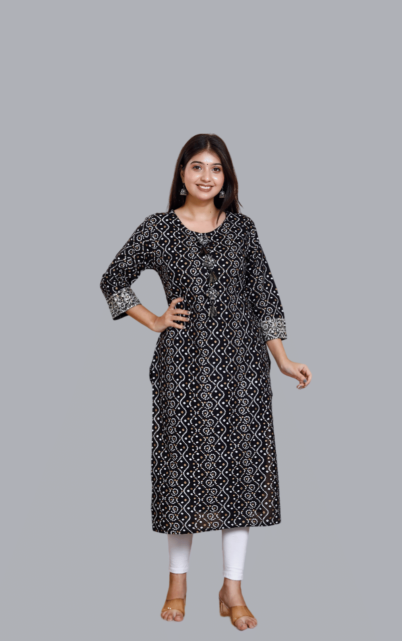     			miravan Rayon Printed Straight Women's Kurti - Black ( Pack of 1 )