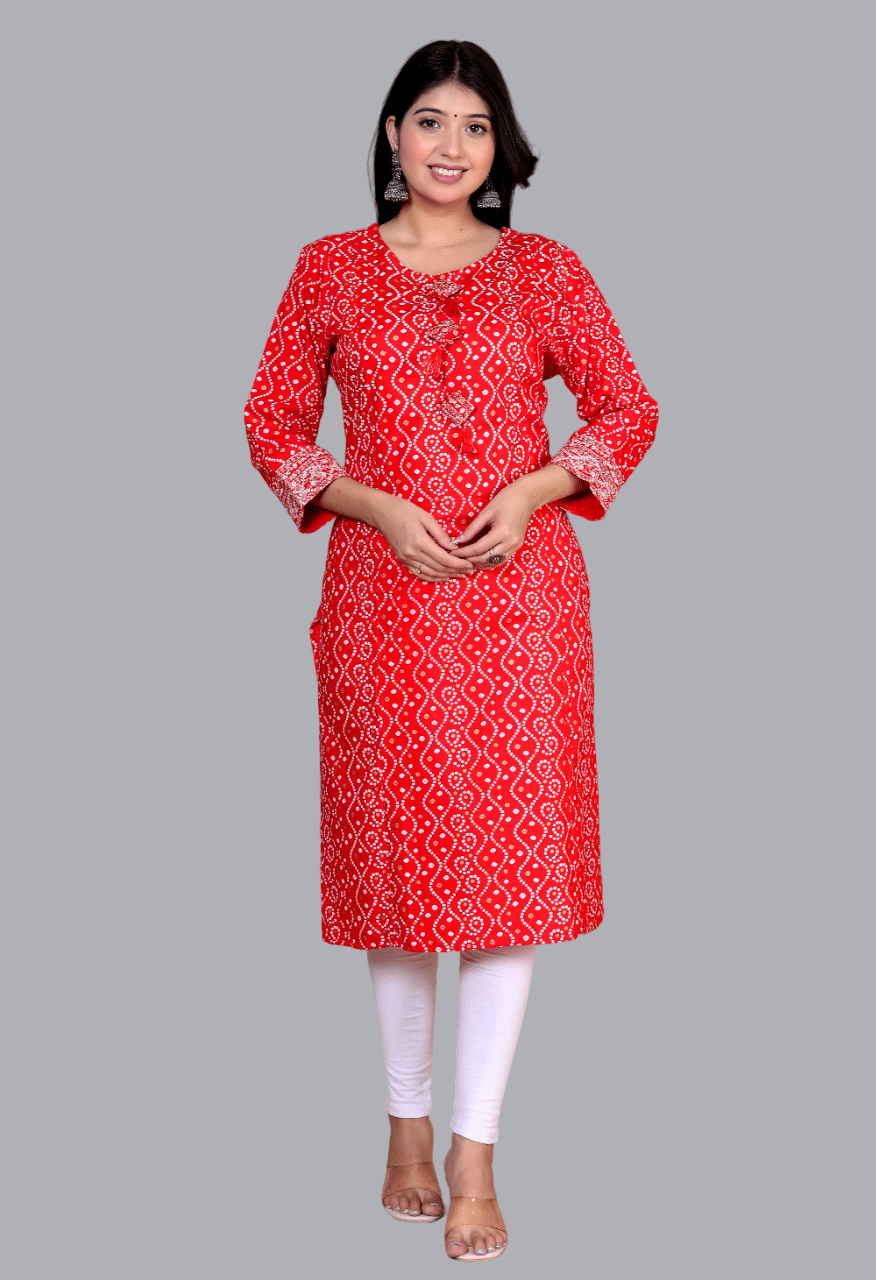     			miravan Rayon Printed Straight Women's Kurti - Red ( Pack of 1 )