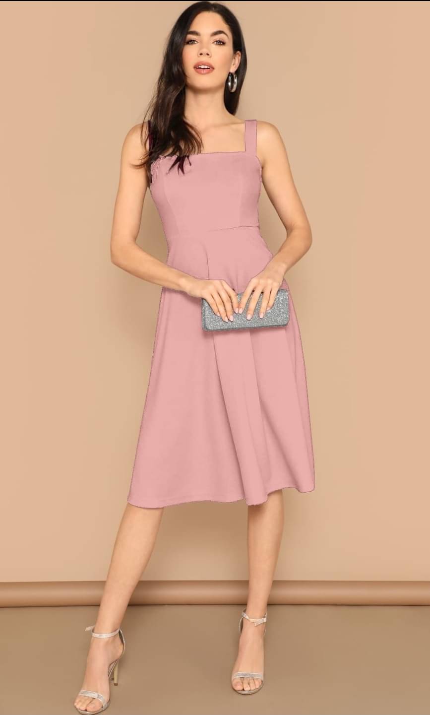 rixry Women Rayon Solid A-line Dress ( Peach ) rixry Women Rayon Solid A-line Dress ( Peach )