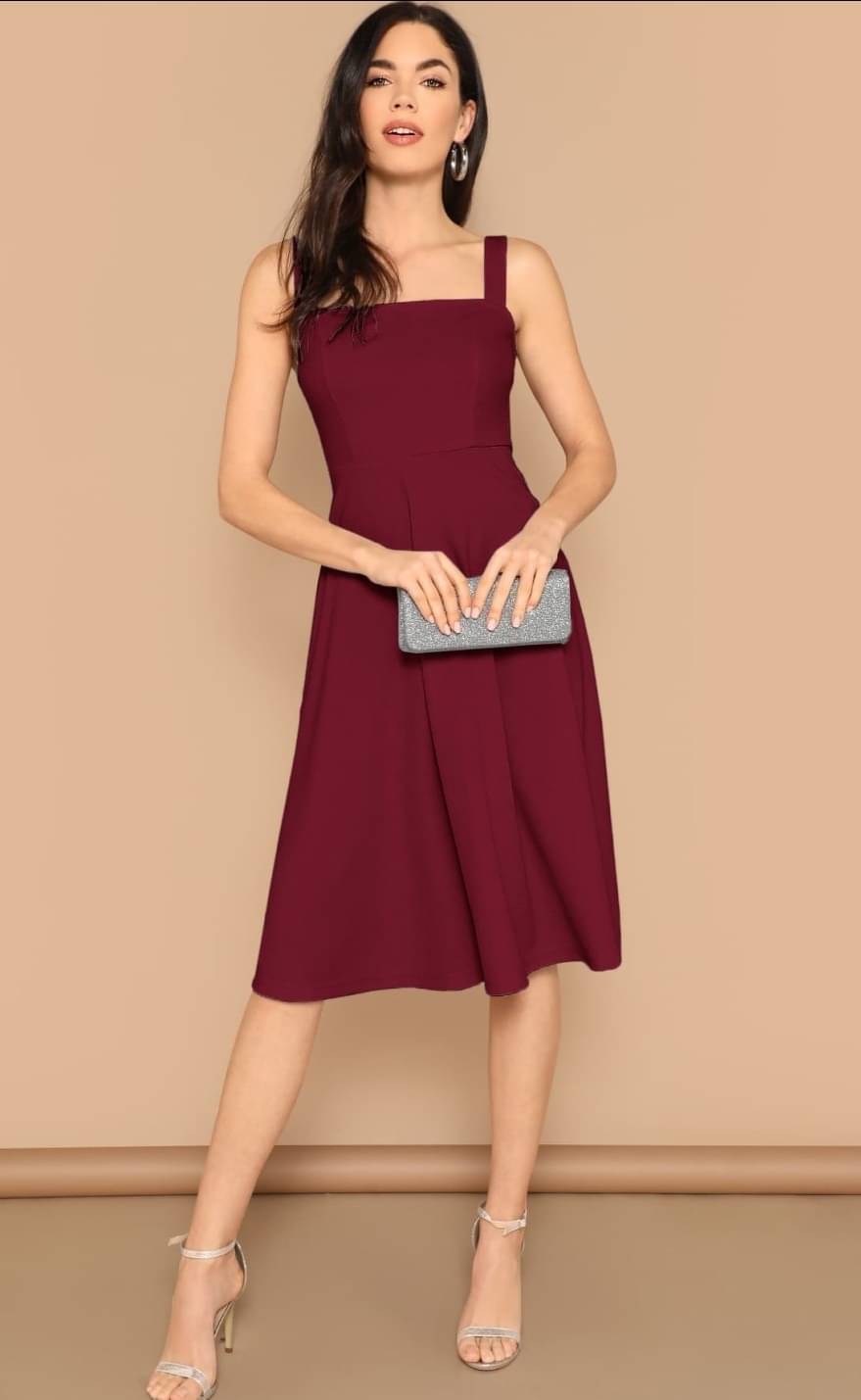 rixry Women Rayon Solid A-line Dress ( Wine ) rixry Women Rayon Solid A-line Dress ( Wine )