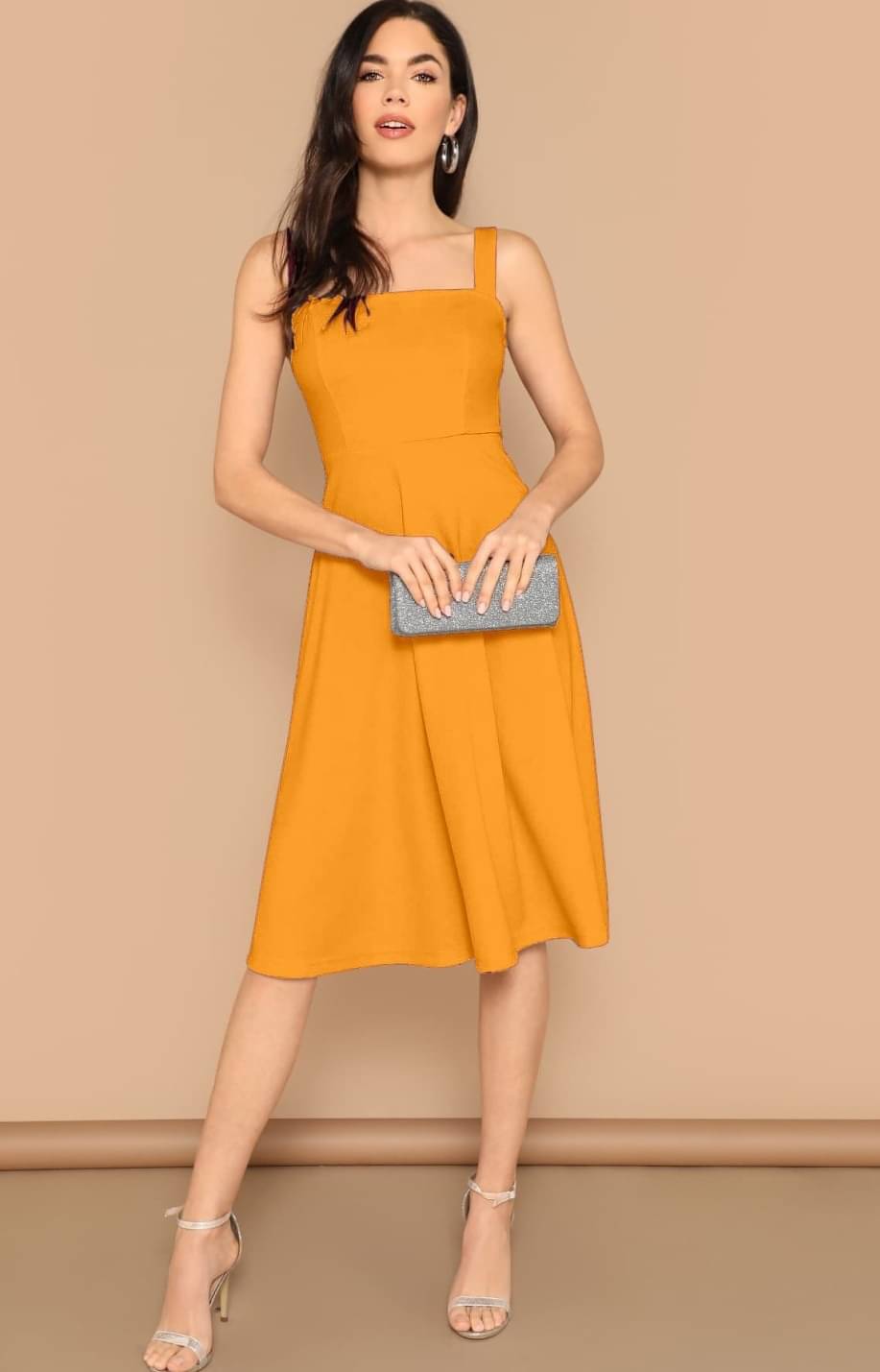 rixry Women Rayon Solid A-line Dress ( Mustard ) rixry Women Rayon Solid A-line Dress ( Mustard )