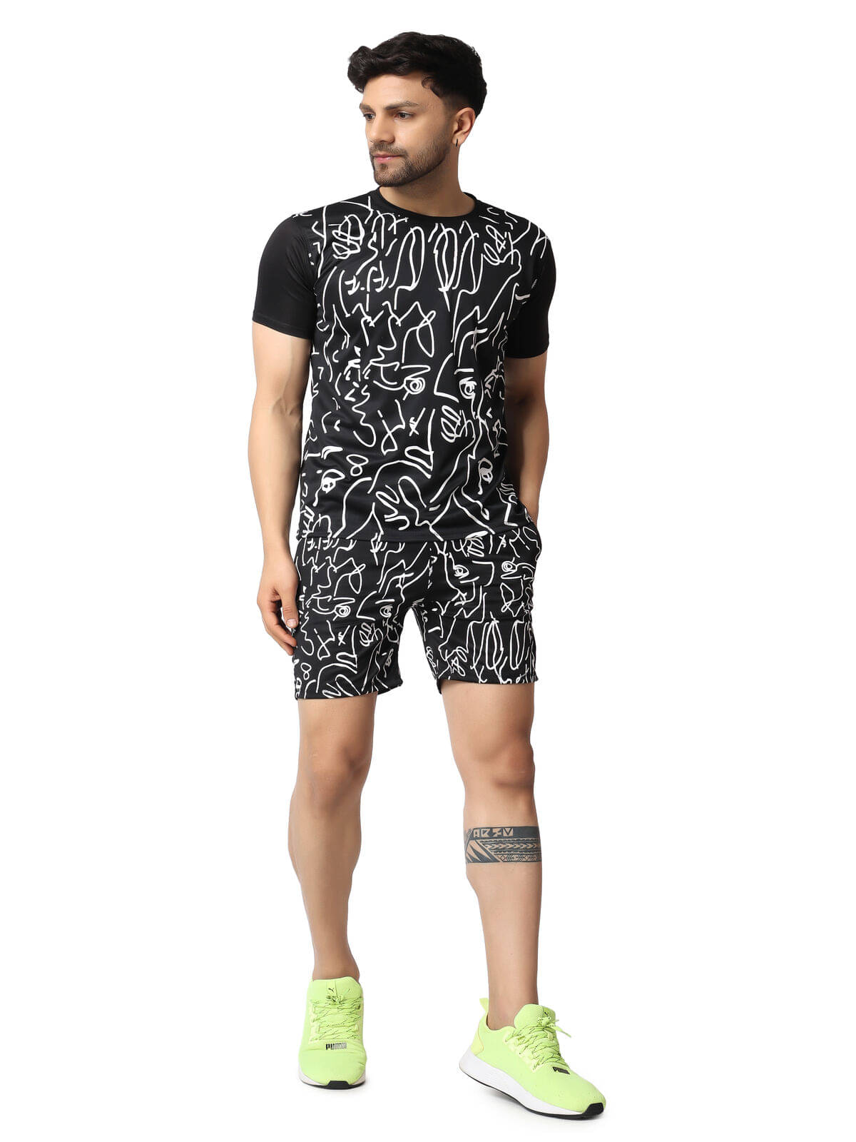    			yellow tree Men's T-shirt With Shorts Co-Ords Set ( Pack of 1 , Black )