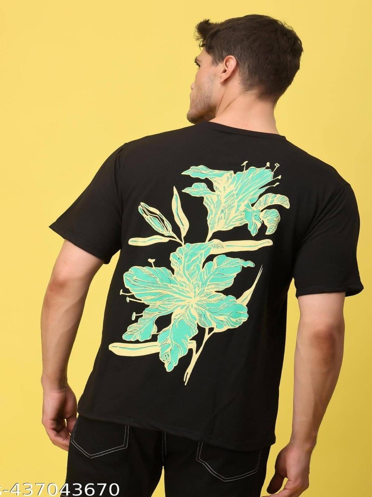 yellow tree Pack of 1 Cotton Blend Relaxed Fit Men's T-Shirt ( Black ) yellow tree Pack of 1 Cotton Blend Relaxed Fit Men's T-Shirt ( Black )