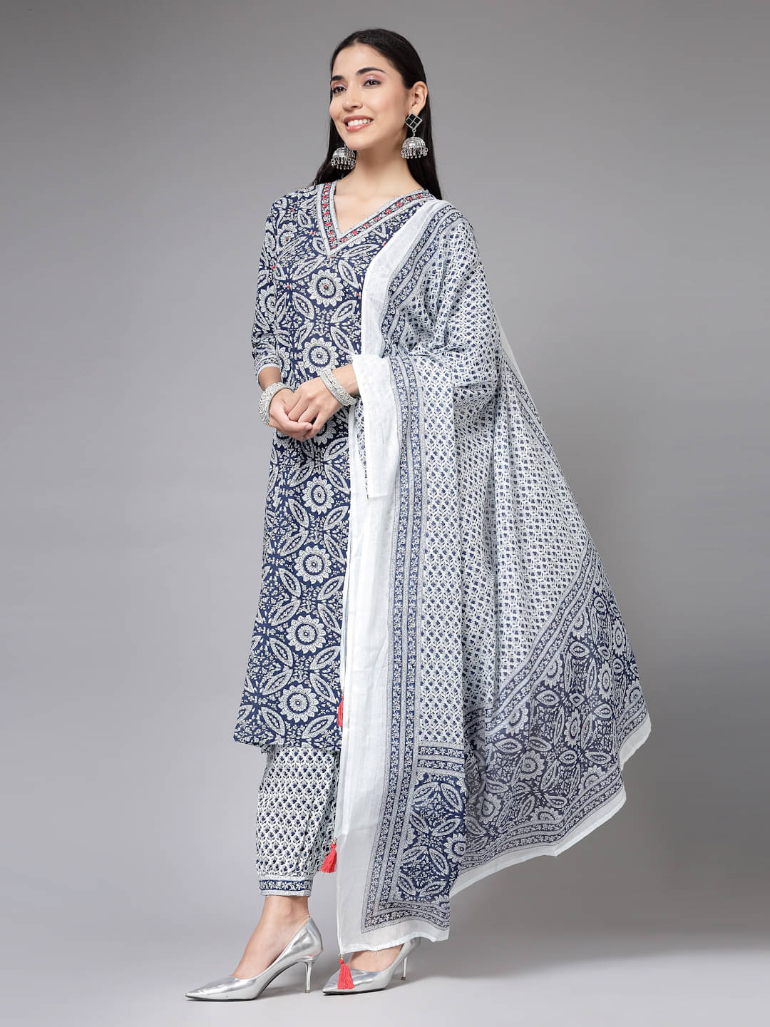 AAYUFAB Cotton Printed Kurti With Pants Women's Stitched Salwar Suit - Blue ( Pack of 1 ) AAYUFAB Cotton Printed Kurti With Pants Women's Stitched Salwar Suit - Blue ( Pack of 1 )