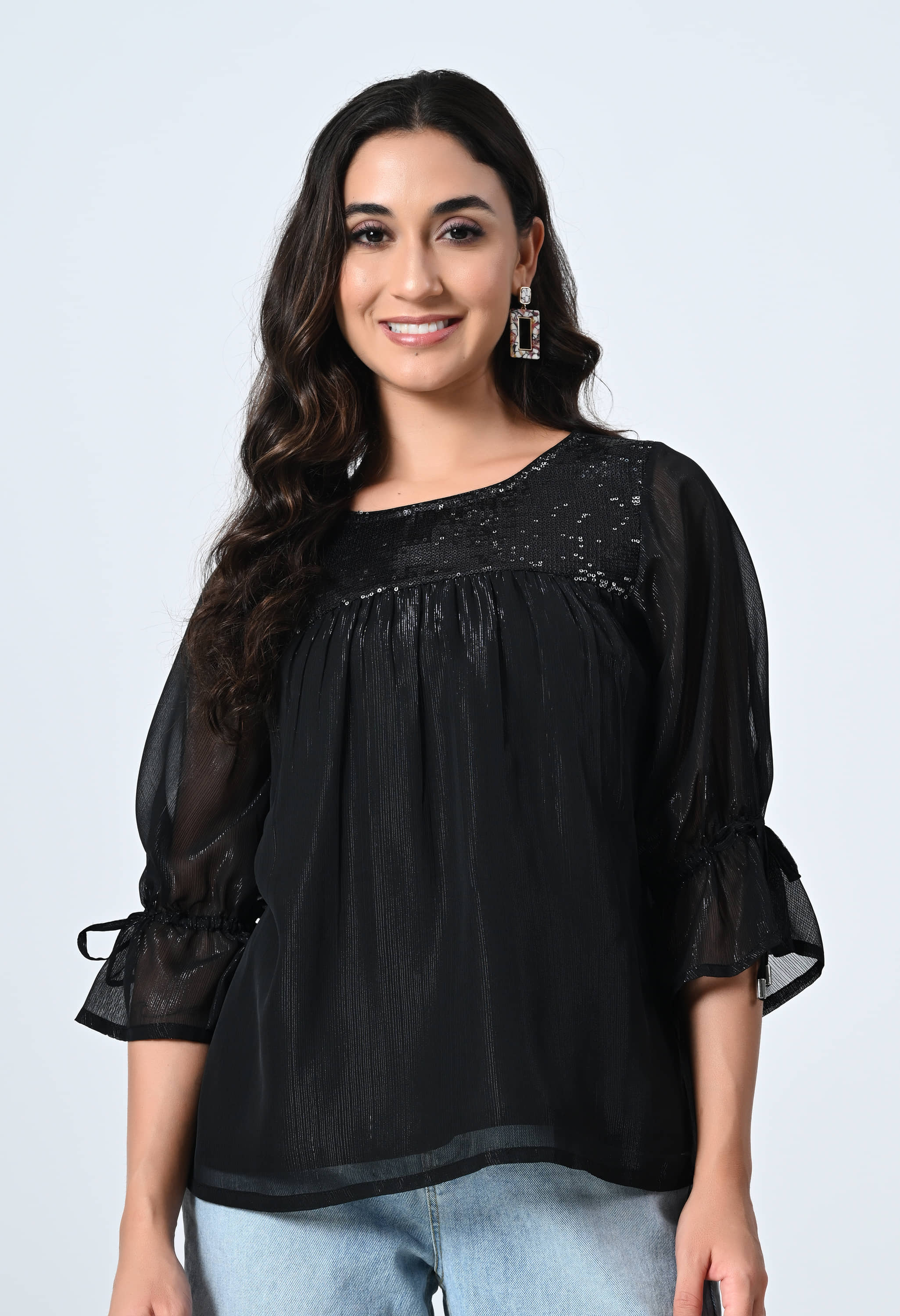 ALL WAYS YOU Black Georgette Women's Regular Top ( Pack of 1 )