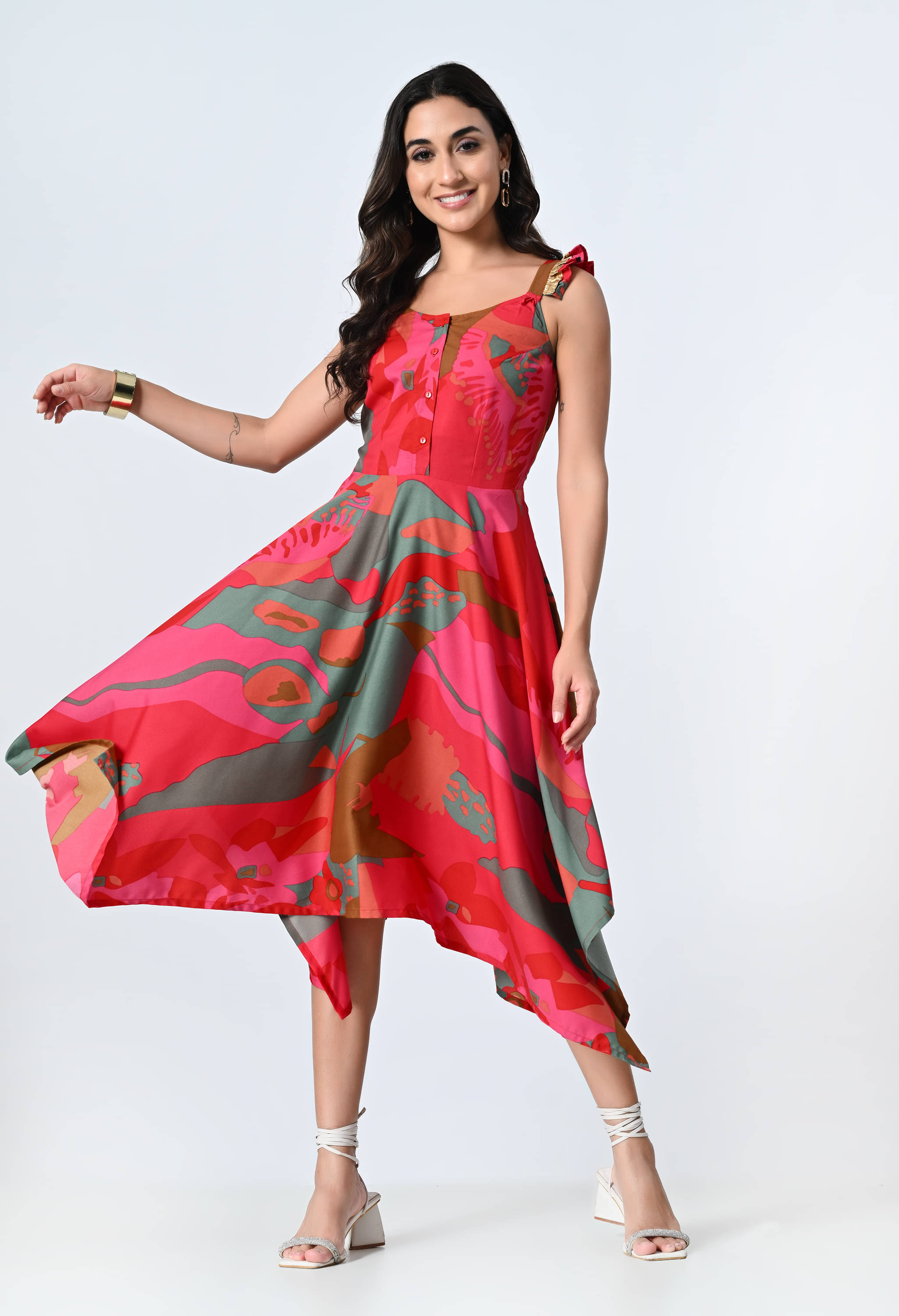 ALL WAYS YOU Women Crepe Printed Asymmetric Dress ( Multicolor ) ALL WAYS YOU Women Crepe Printed Asymmetric Dress ( Multicolor )