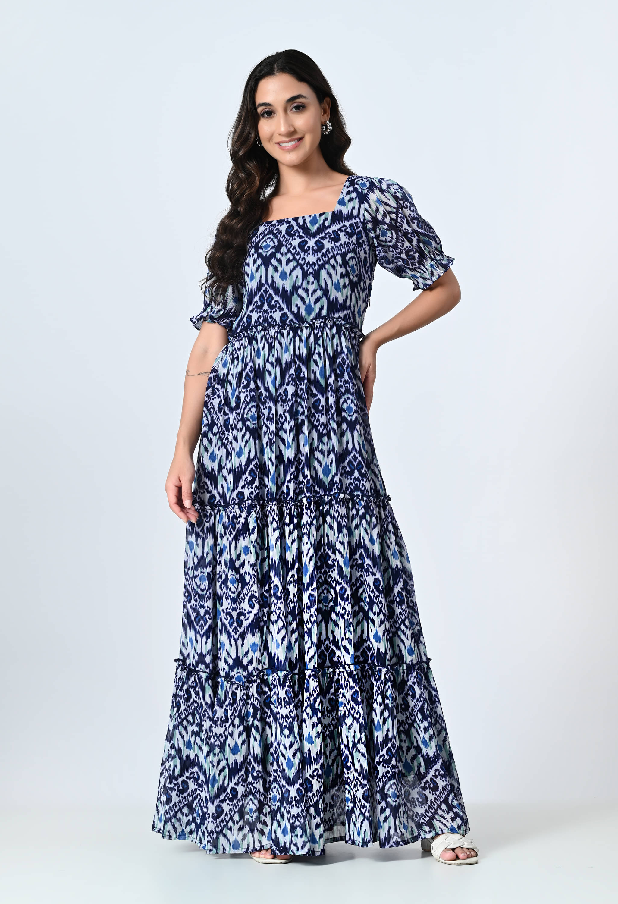     			ALL WAYS YOU Georgette Printed Full Length Women's Fit & Flare Dress - Blue ( Pack of 1 )