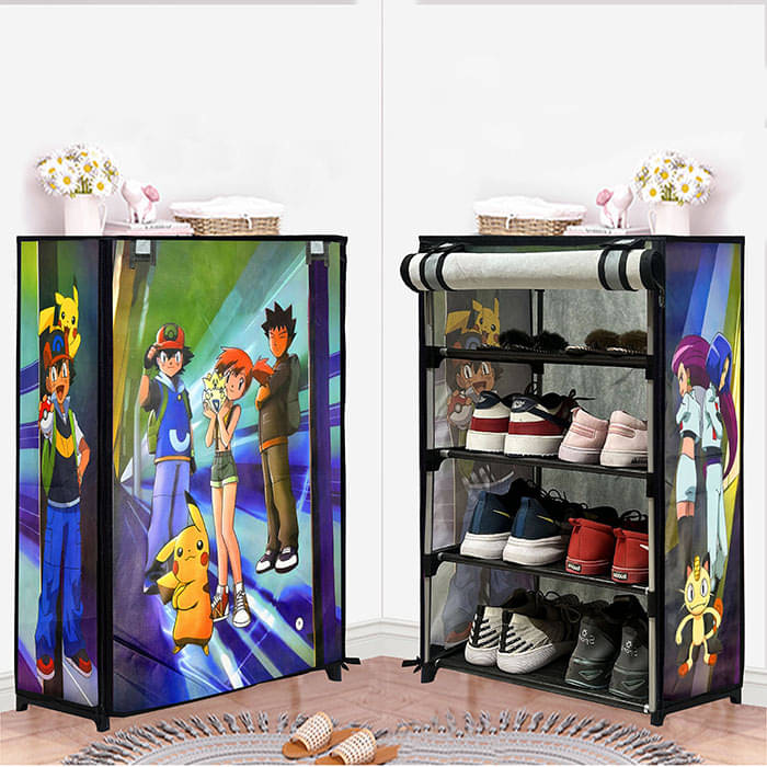 BHIMADA 4 Layer Metal Shoe Rack Stand with Print Cover Shoe Organiser for Home & Office (Grey)     			BHIMADA 4 Layer Metal Shoe Rack Stand with Print Cover Shoe Organiser for Home & Office (Grey)