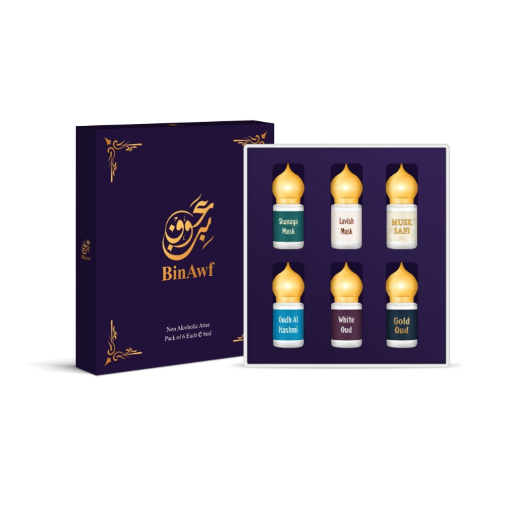     			Binawf Musk Non- Alcoholic Below 50ml Attar ( Pack of 6 )