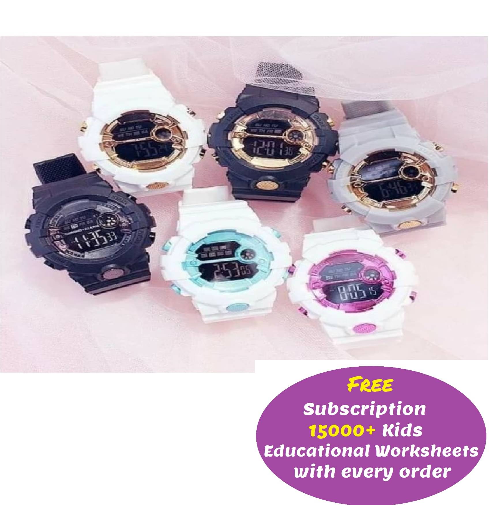     			Digital Unisex Child Watch (Colored Strap. Pack of 2) (Free subscription of kids Educational worksheets)