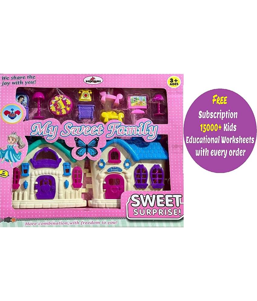 Dollhouse for Girls 2 Room Set Funny Doll House Play Set for Girls and Kids with Openable Door with Furniture (Free subscription of kids Educational worksheets)