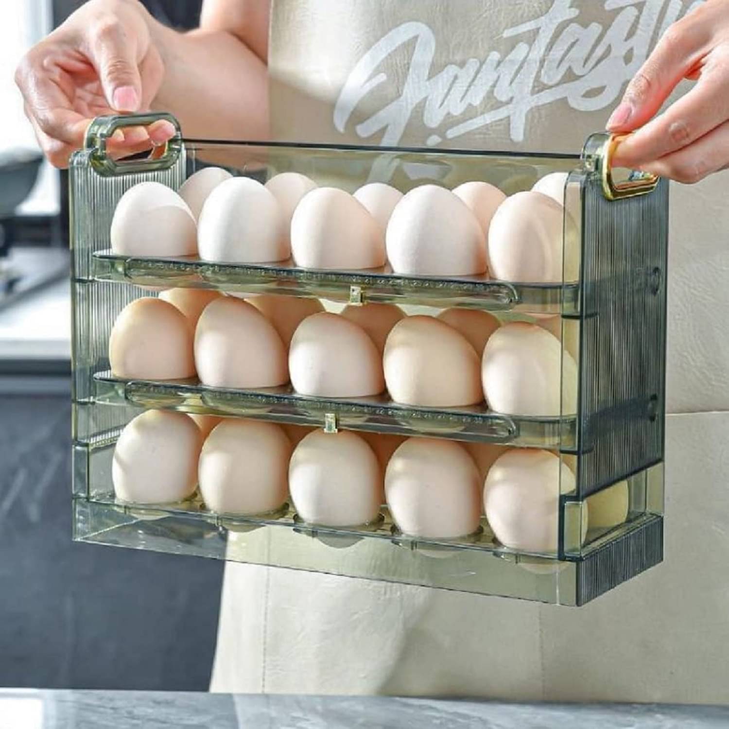     			Egg Holder For Refrigerator Door,Egg Storage Box Creative Flip Box,3-Layer Flip Fridge Egg Tray Container,Kitchen Countertop Fresh Egg,Reusable Versatile Clear Tray 30 Grid