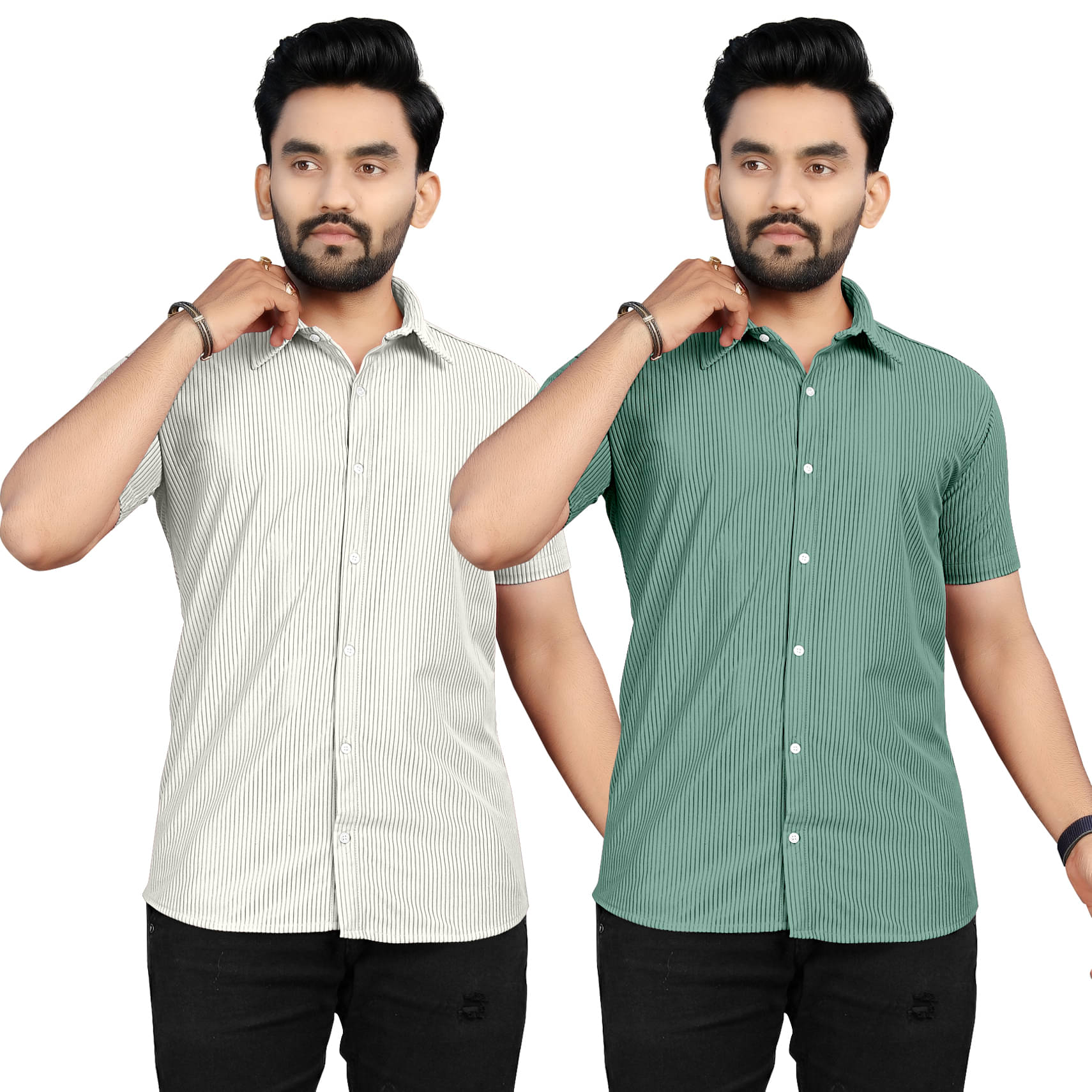    			Fashionfricks Cotton Flex Regular Fit Striped Half Sleeves Men's Casual Shirt - Multicolor ( Pack of 2 )